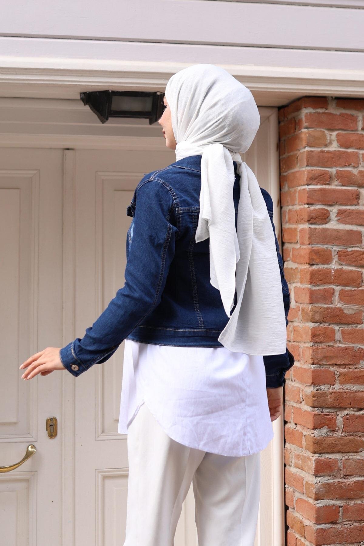 Denim Buttoned Jacket - Dark Blue - Modamihram