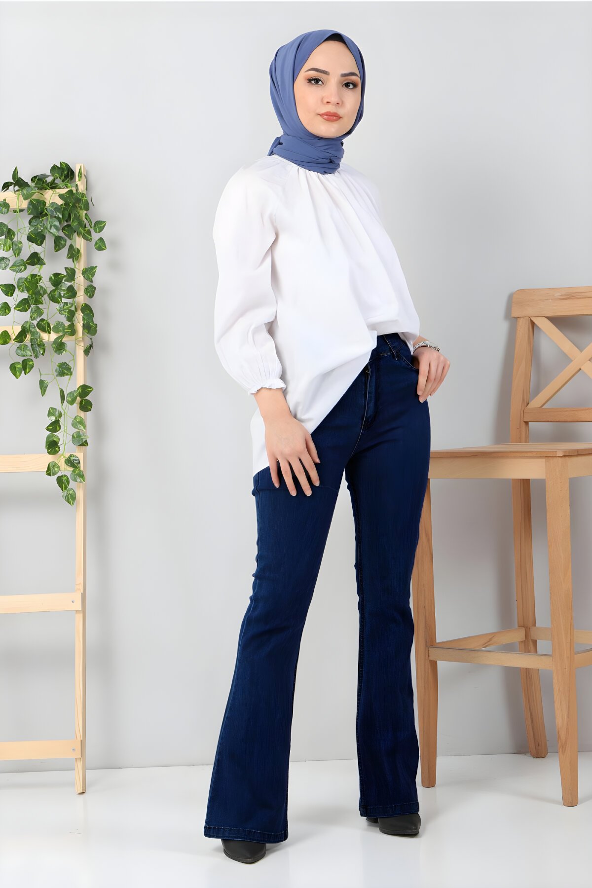 Koyu Mavi İspanyol Paça Kot Pantolon - Modamihram