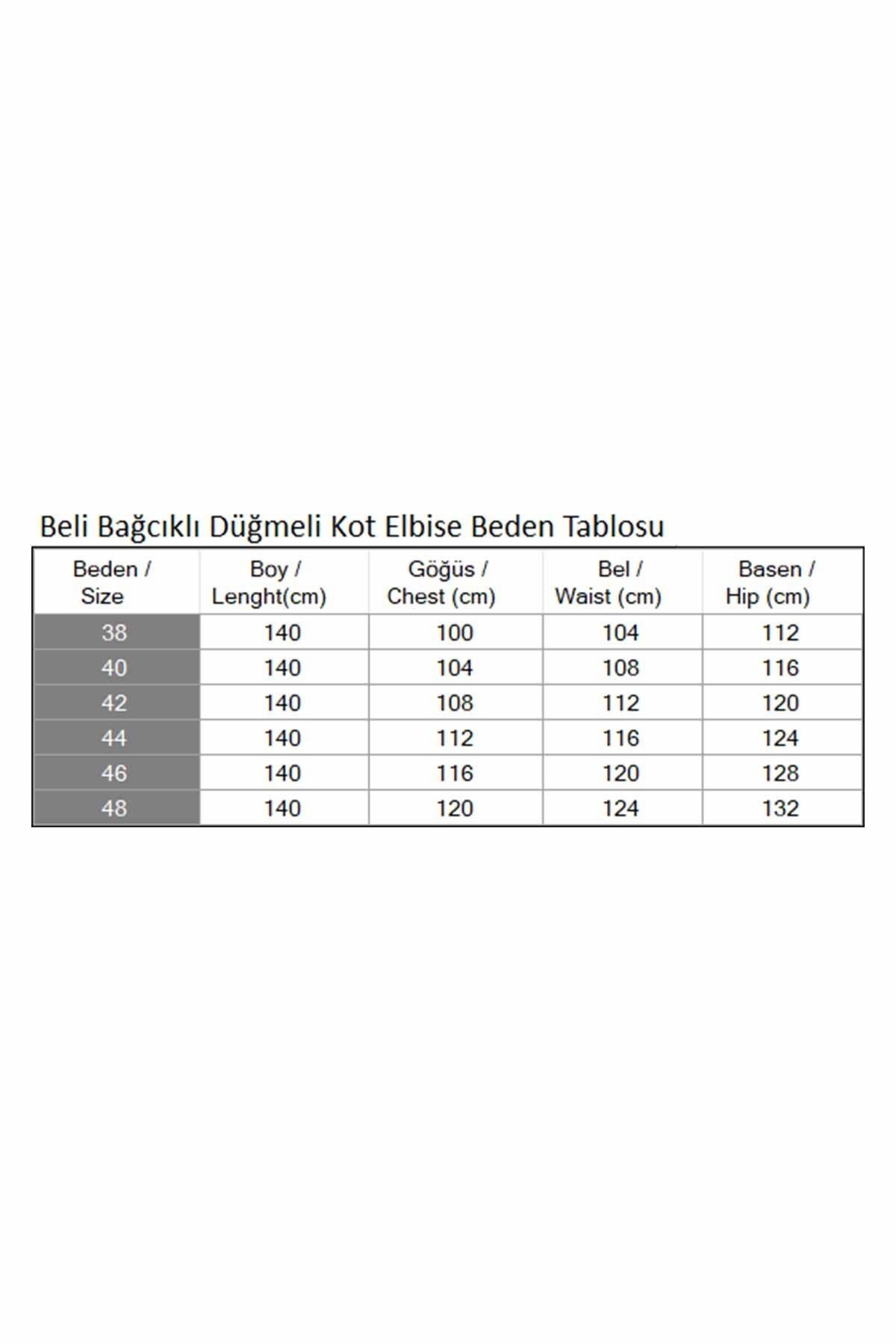 Koyu Mavi Kot Beli Bağcıklı Düğmeli Tesettür Elbise - Modamihram