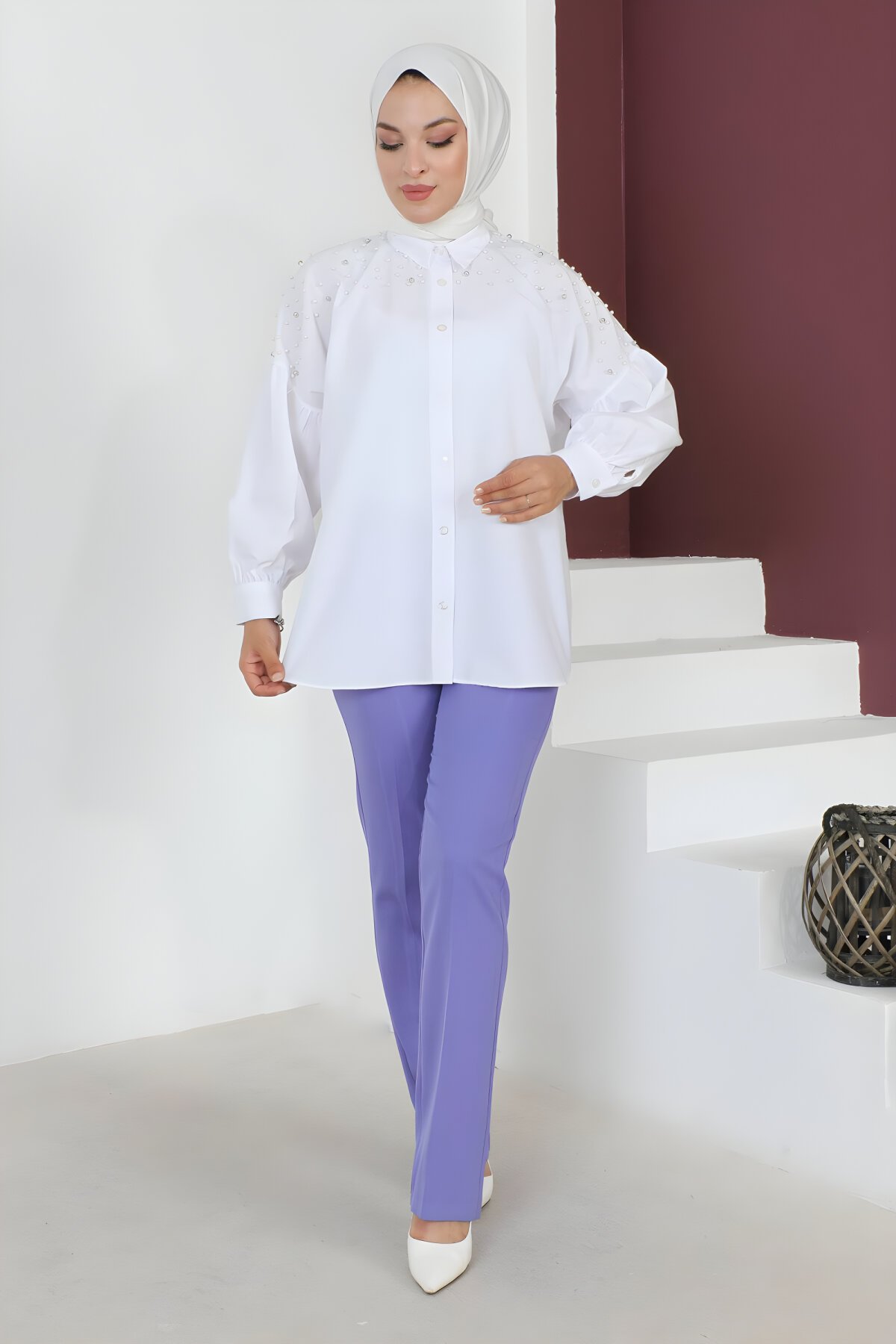 Lila Çizgi Detaylı Pantolon - Modamihram