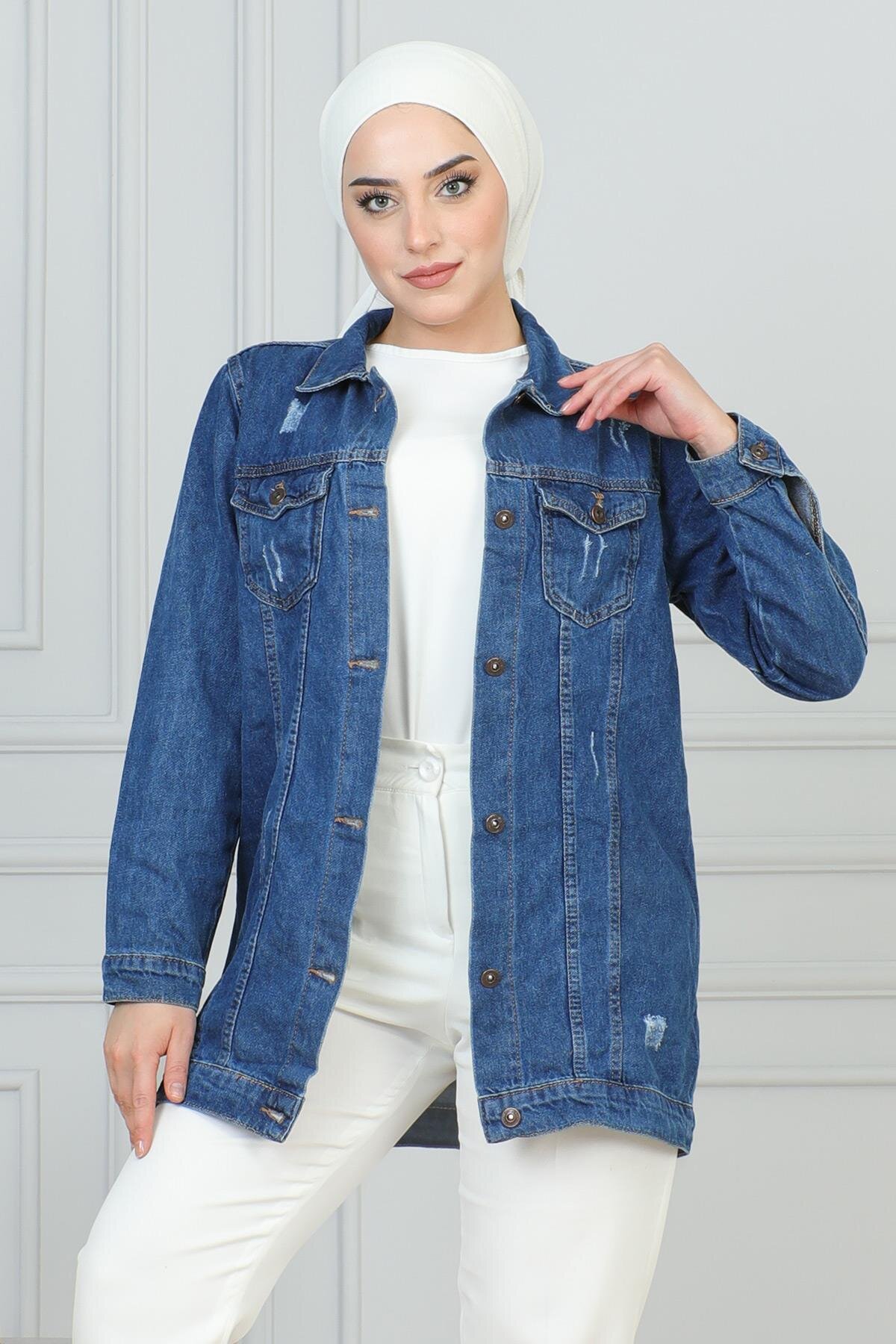 Denim Laser-Detailed Jacket - Blue - Modamihram