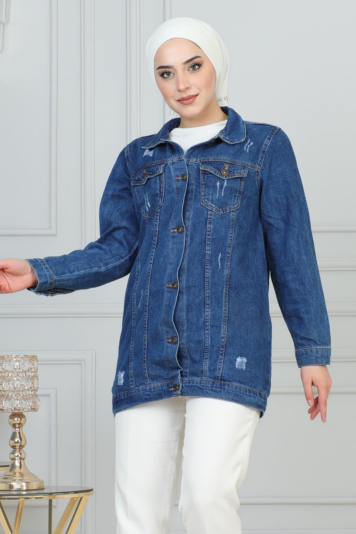 Denim Laser-Detailed Jacket - Blue - Modamihram