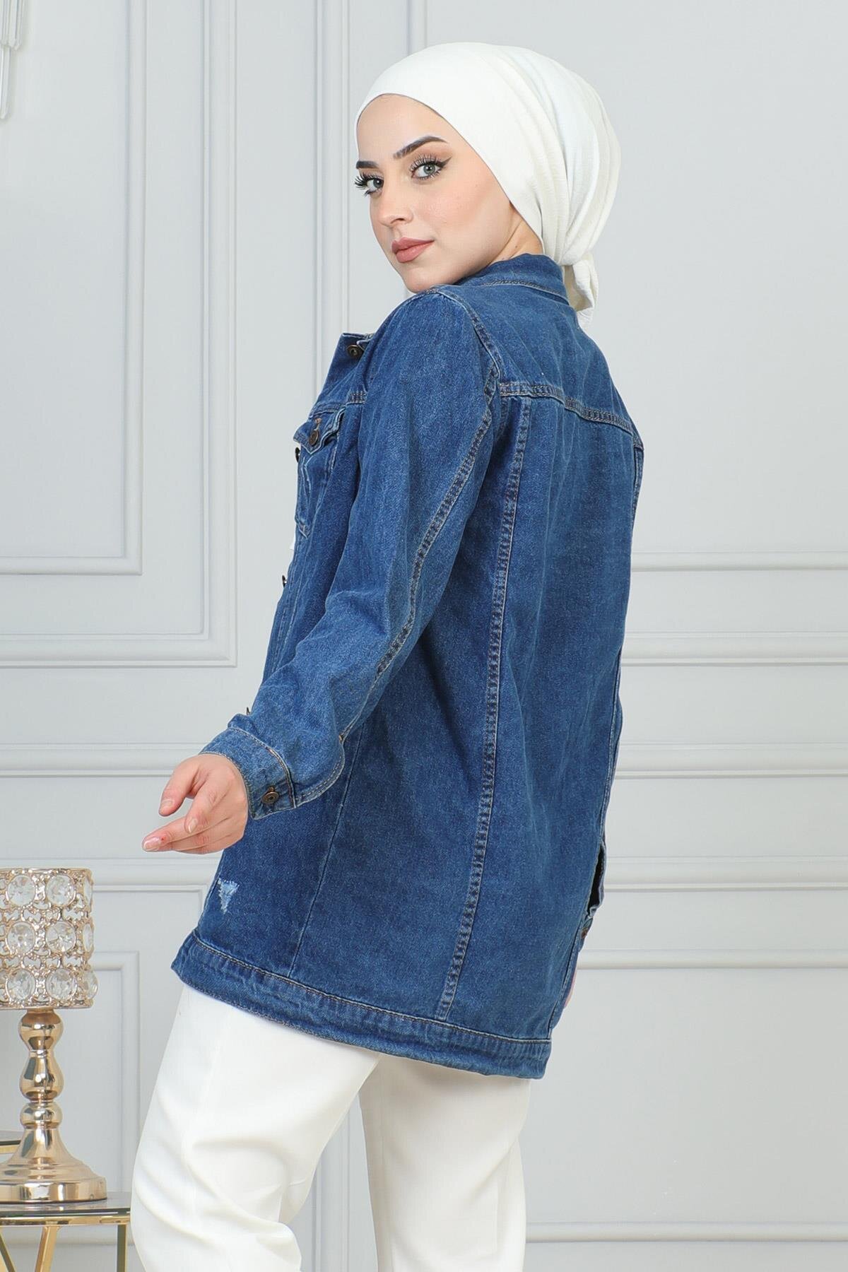 Denim Laser-Detailed Jacket - Blue - Modamihram