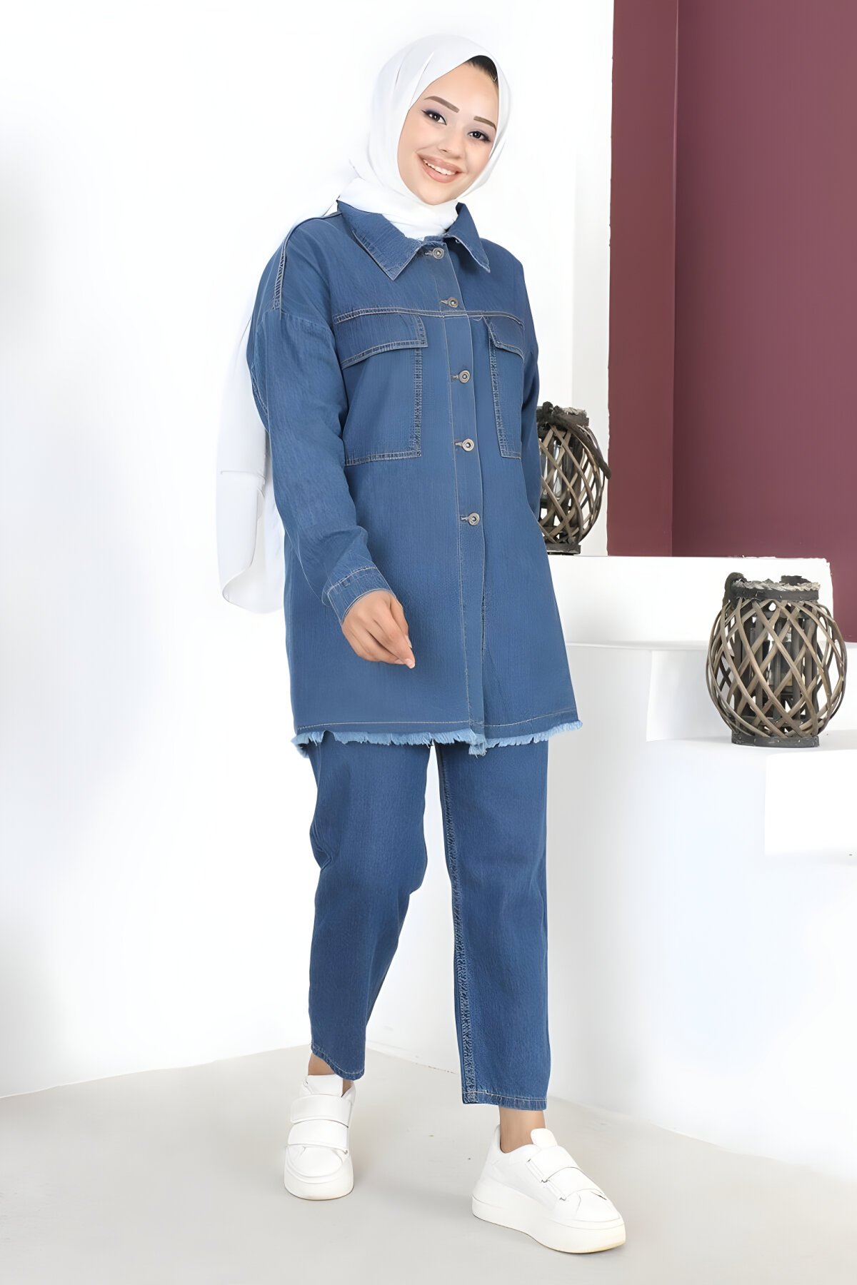 Mavi Kot Püskül Detaylı Ceket - Modamihram