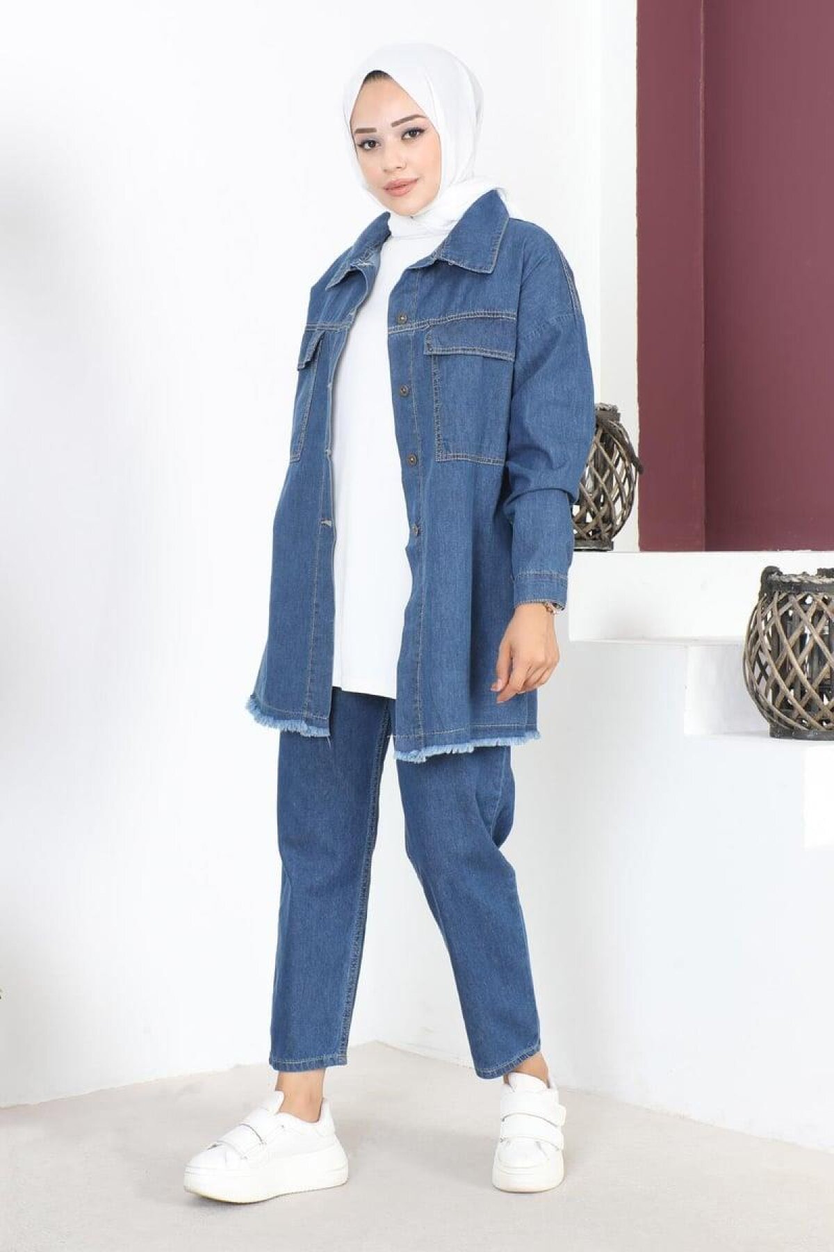 Denim Tassel-Detail Jacket - Blue - Modamihram