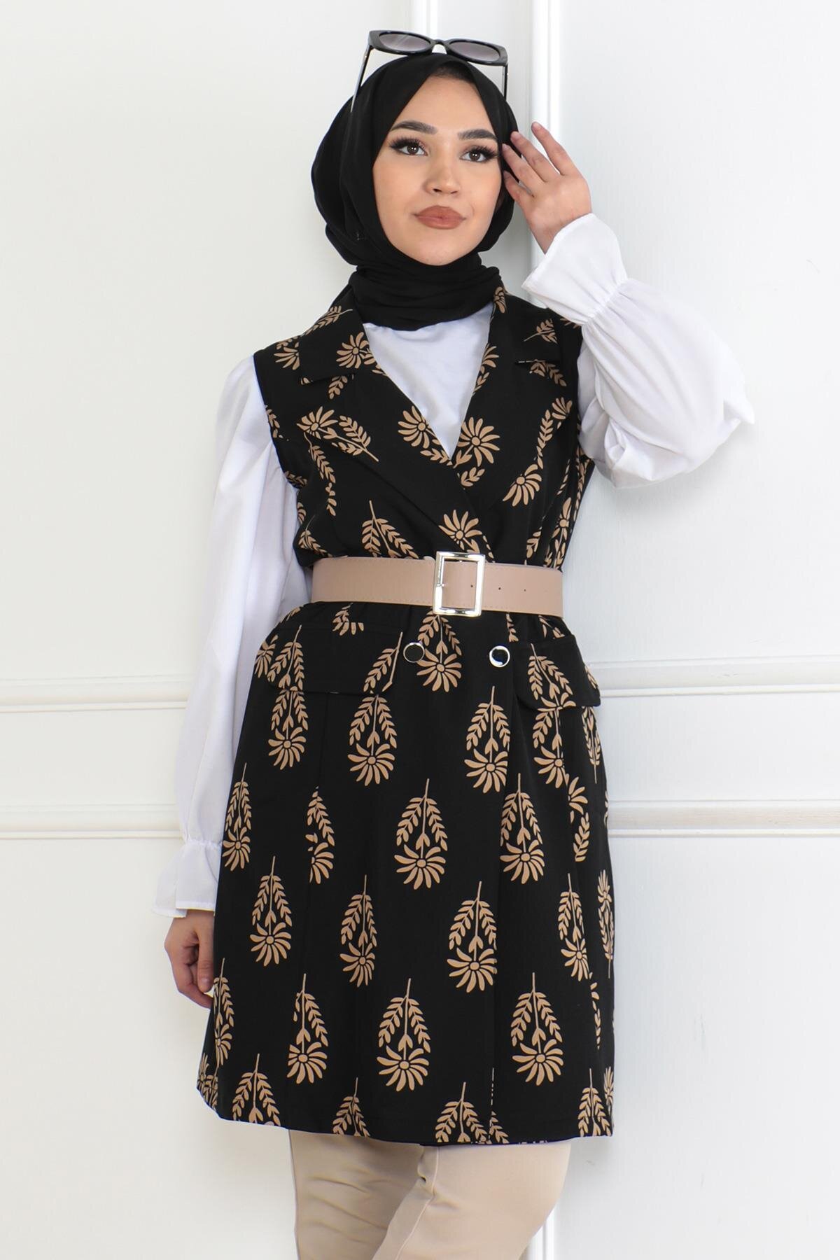 Patterned Jacket - Black - Modamihram