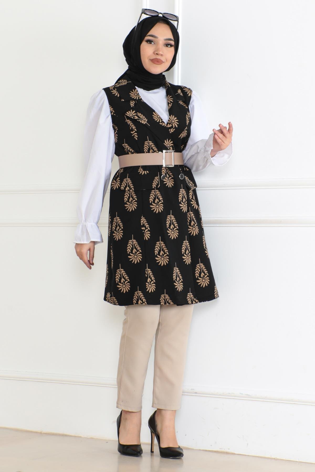 Patterned Jacket - Black - Modamihram