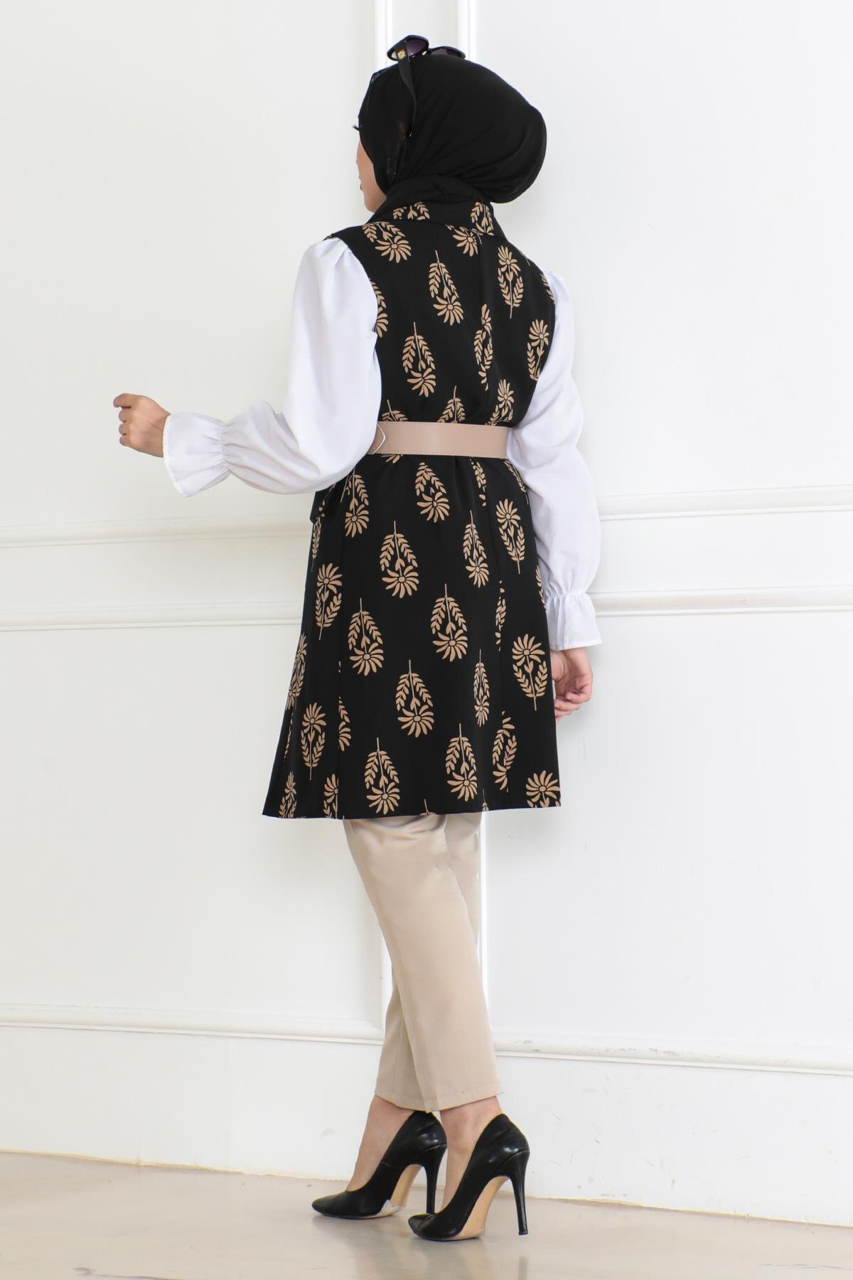 Patterned Jacket - Black - Modamihram