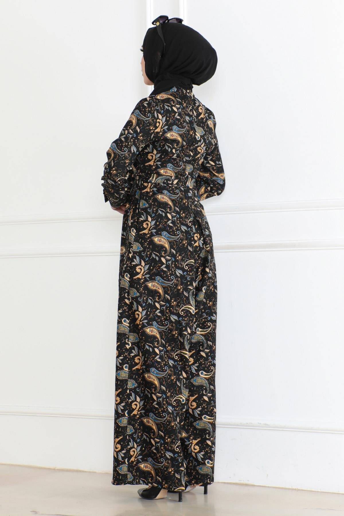 Patterned Modest Jumpsuit - Black - Modamihram