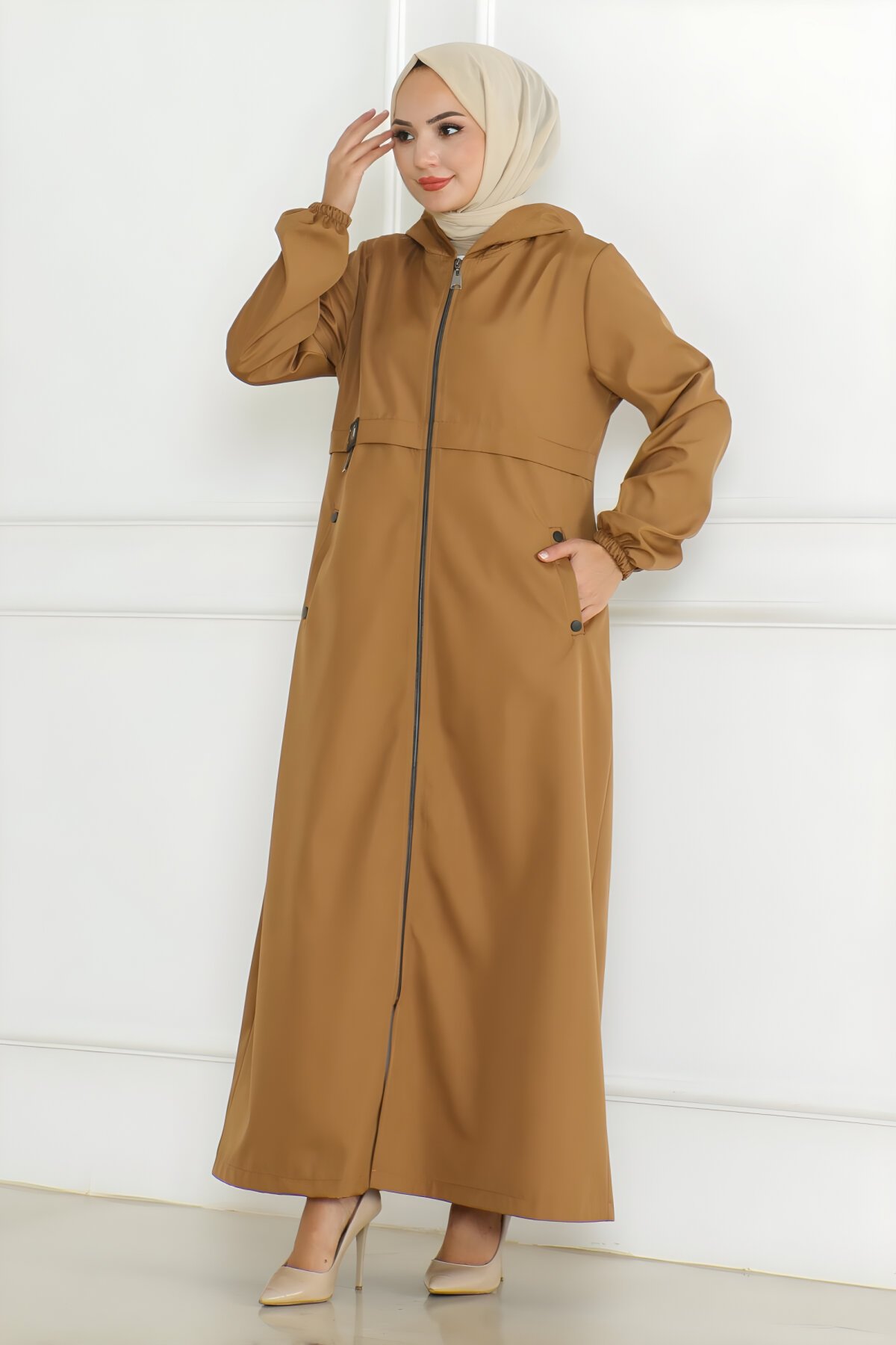 Taba Fermuarlı Armalı Trençkot - Modamihram