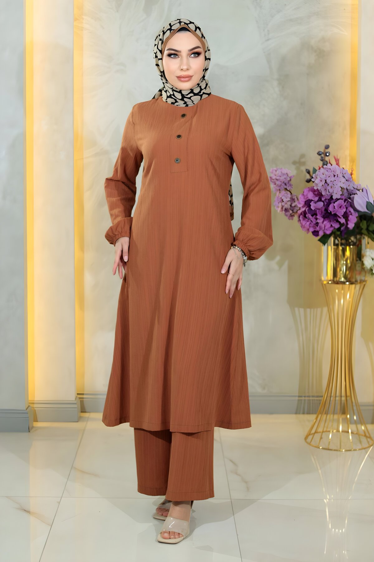 Taba İkili Düğmeli Tesettür Takım - Modamihram