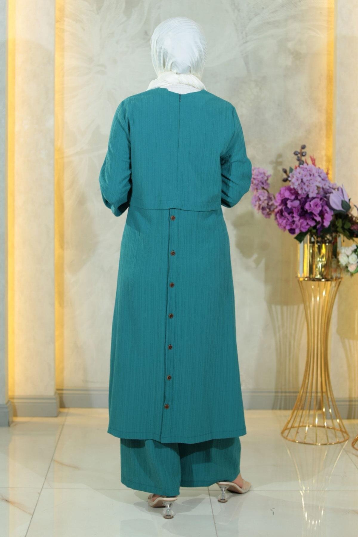 Two-Button Modest Set - Turquoise - Modamihram