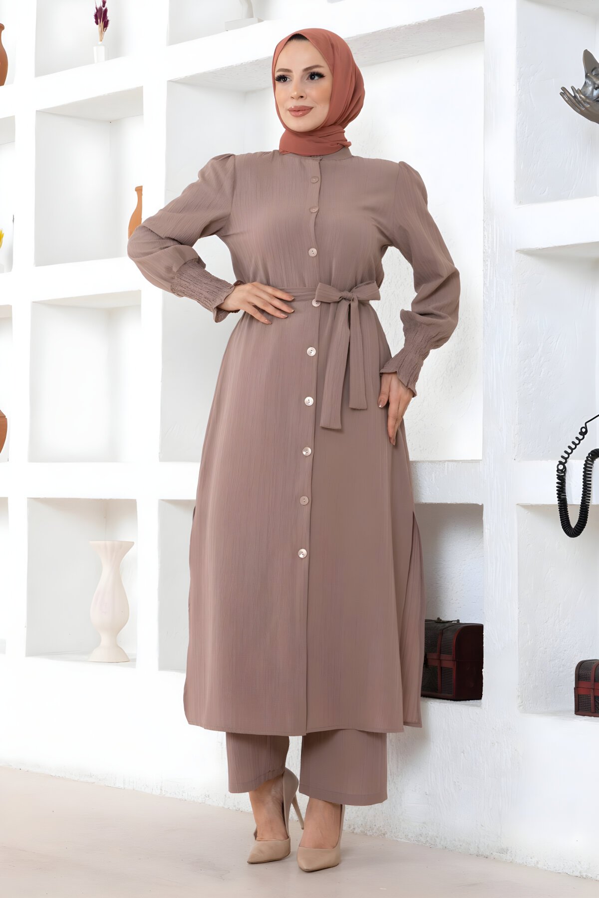 Vizon İkili Yırtmaç Detaylı Tesettür Takım - Modamihram