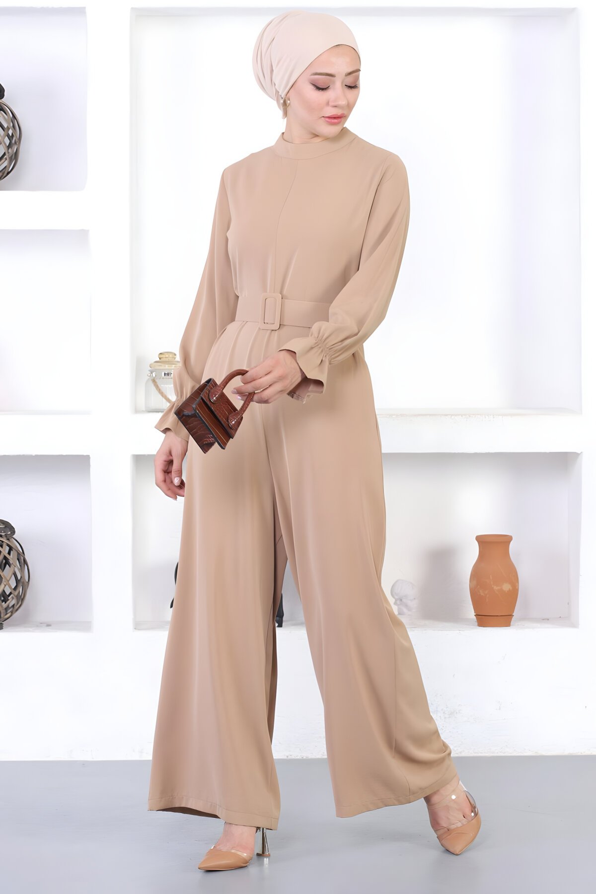 Vizon Kemerli Elbise Tulum - Modamihram