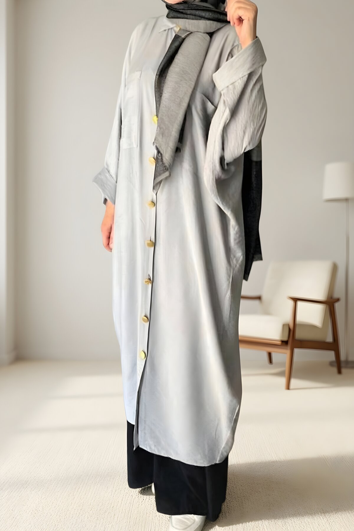 Gri Yarasa Kol Oversize Gömlek Tunik - Pasaklı Giyim