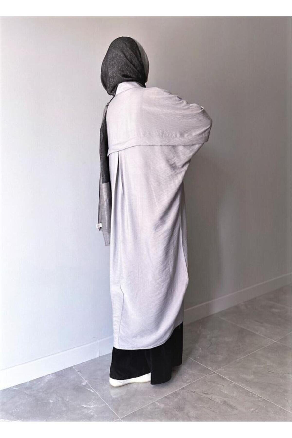 Oversize Batwing Sleeve Shirt Tunic - Grey - Pasaklı Giyim