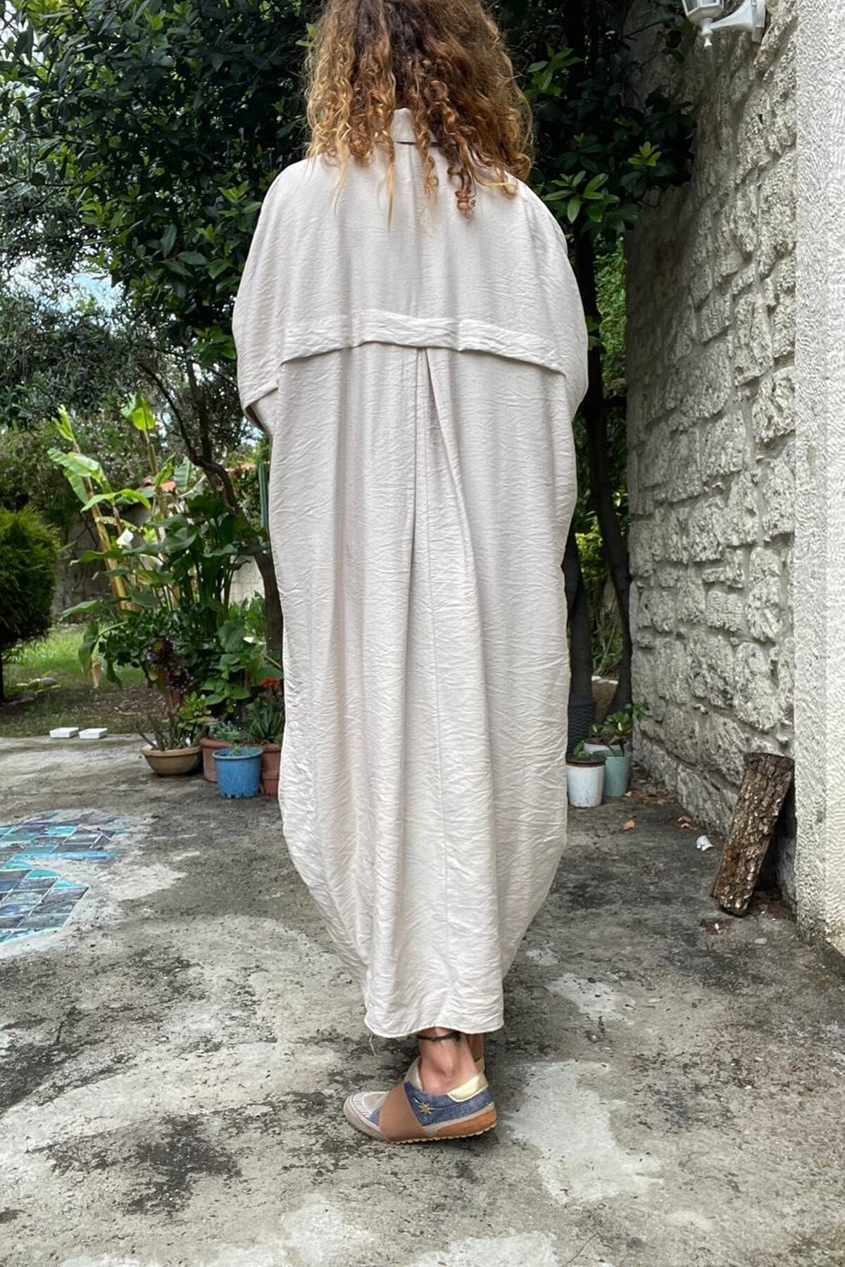 Oversize Batwing Sleeve Shirt Tunic - Grey - Pasaklı Giyim