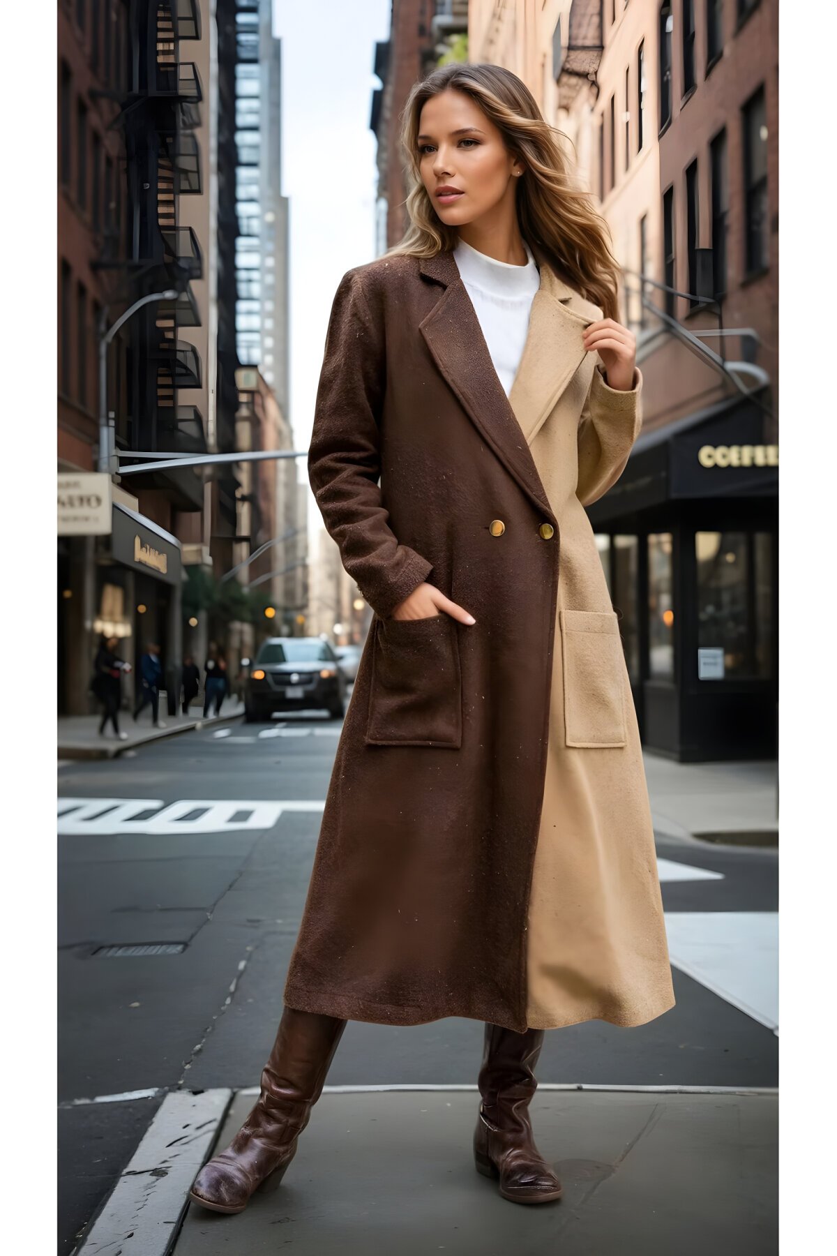 Kahve Vizon İkili Kaşe Astarsız Tesettür Kaban - Pasaklı Giyim