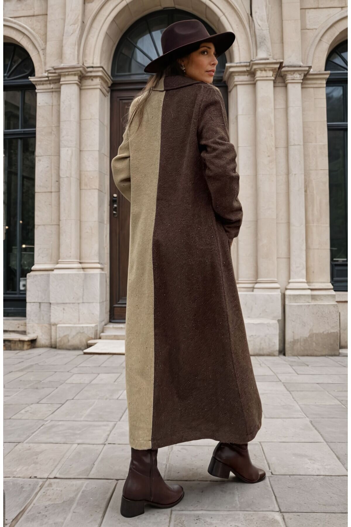 Two-Piece Unlined Melton Modest Coat - Coffee Mink - Pasaklı Giyim