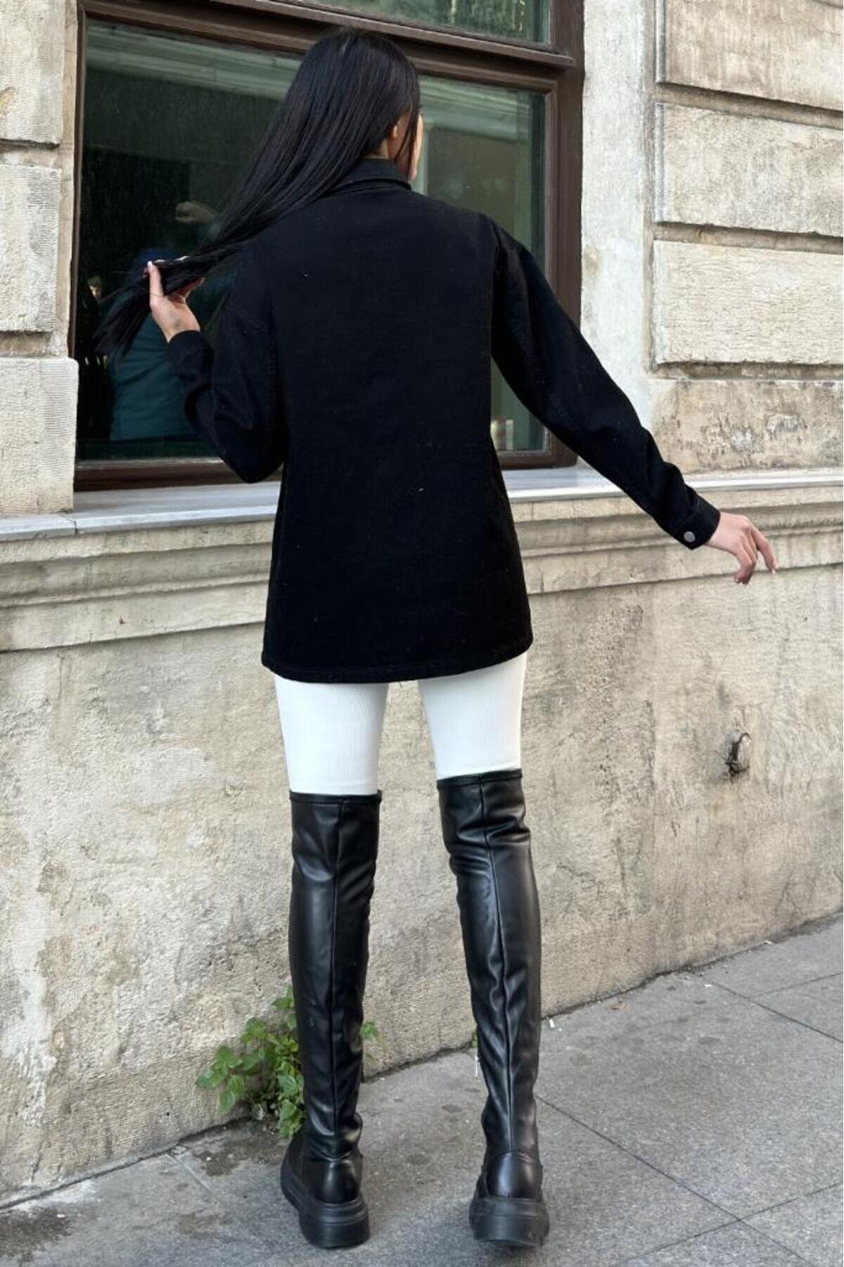 Oversized Gabardine Modest Jacket - Black - Pasaklı Giyim