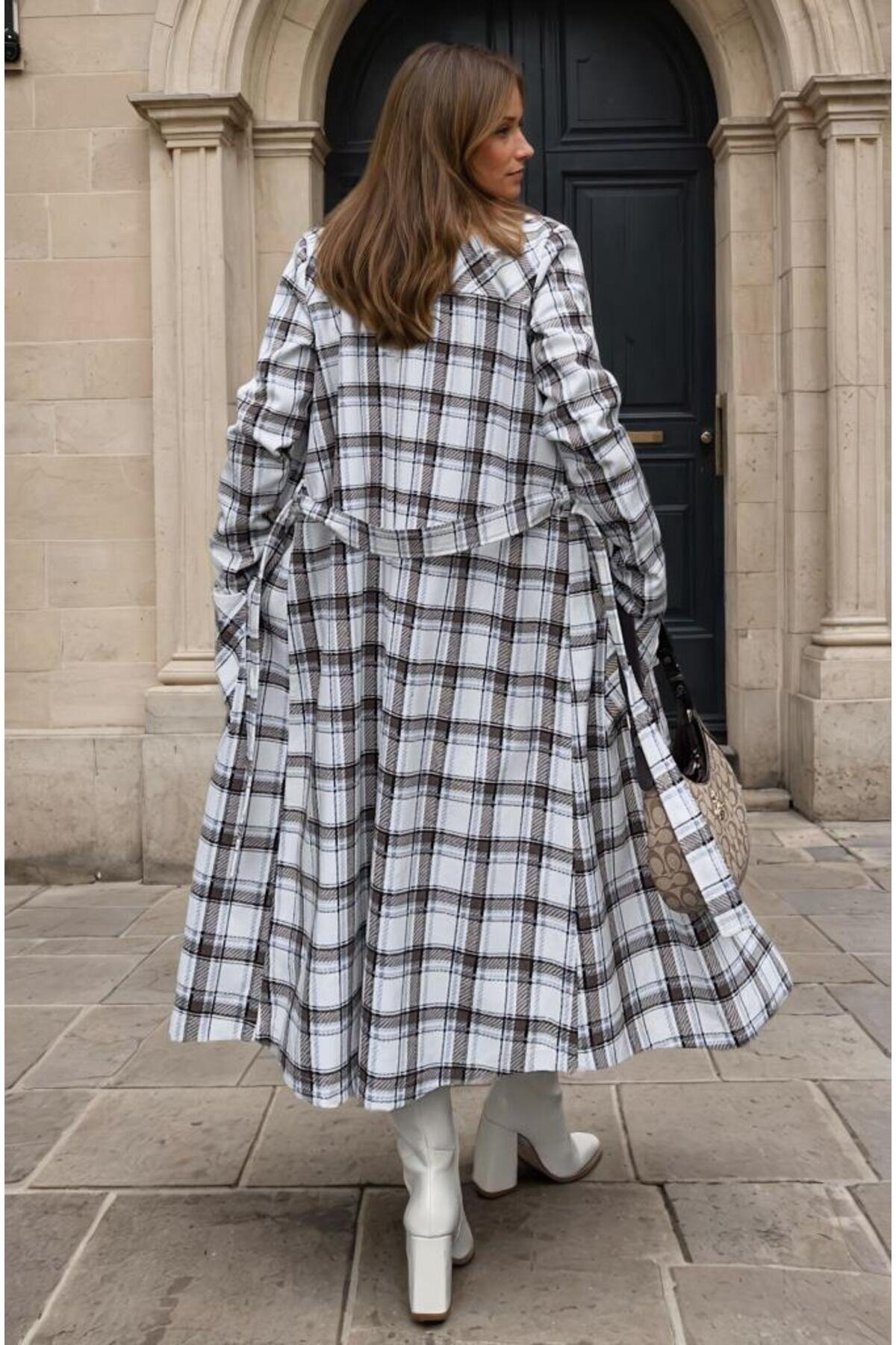 Vizon Uzun Oversize Kemerli Cepli Gabardin Trençkot - Pasaklı Giyim
