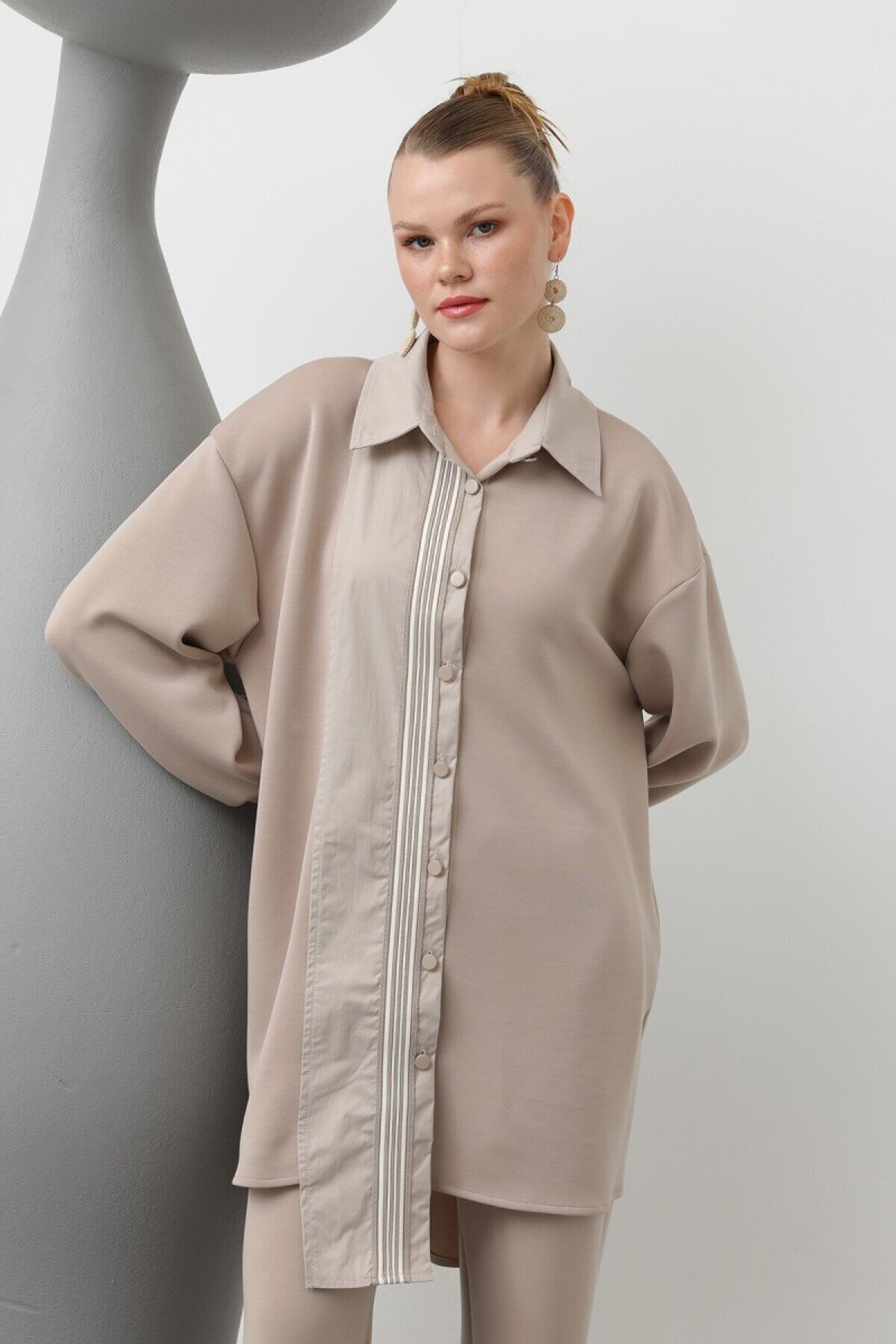 Two-Piece Modal Fabric Parachute Trim Modest Set - Beige - Puane