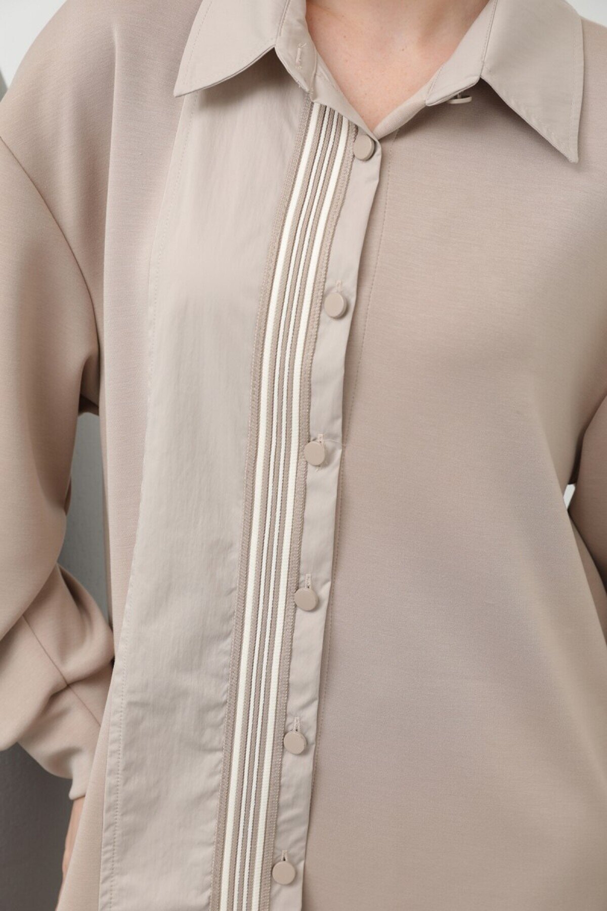 Two-Piece Modal Fabric Parachute Trim Modest Set - Beige - Puane