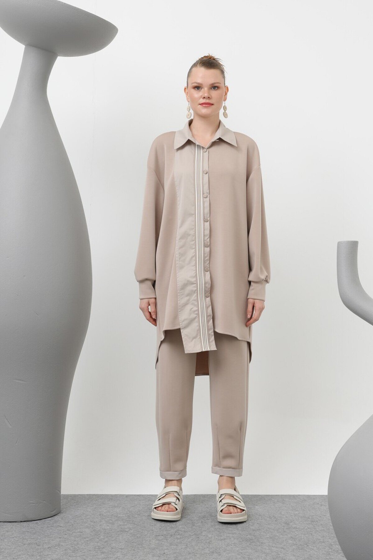 Two-Piece Modal Fabric Parachute Trim Modest Set - Beige - Puane