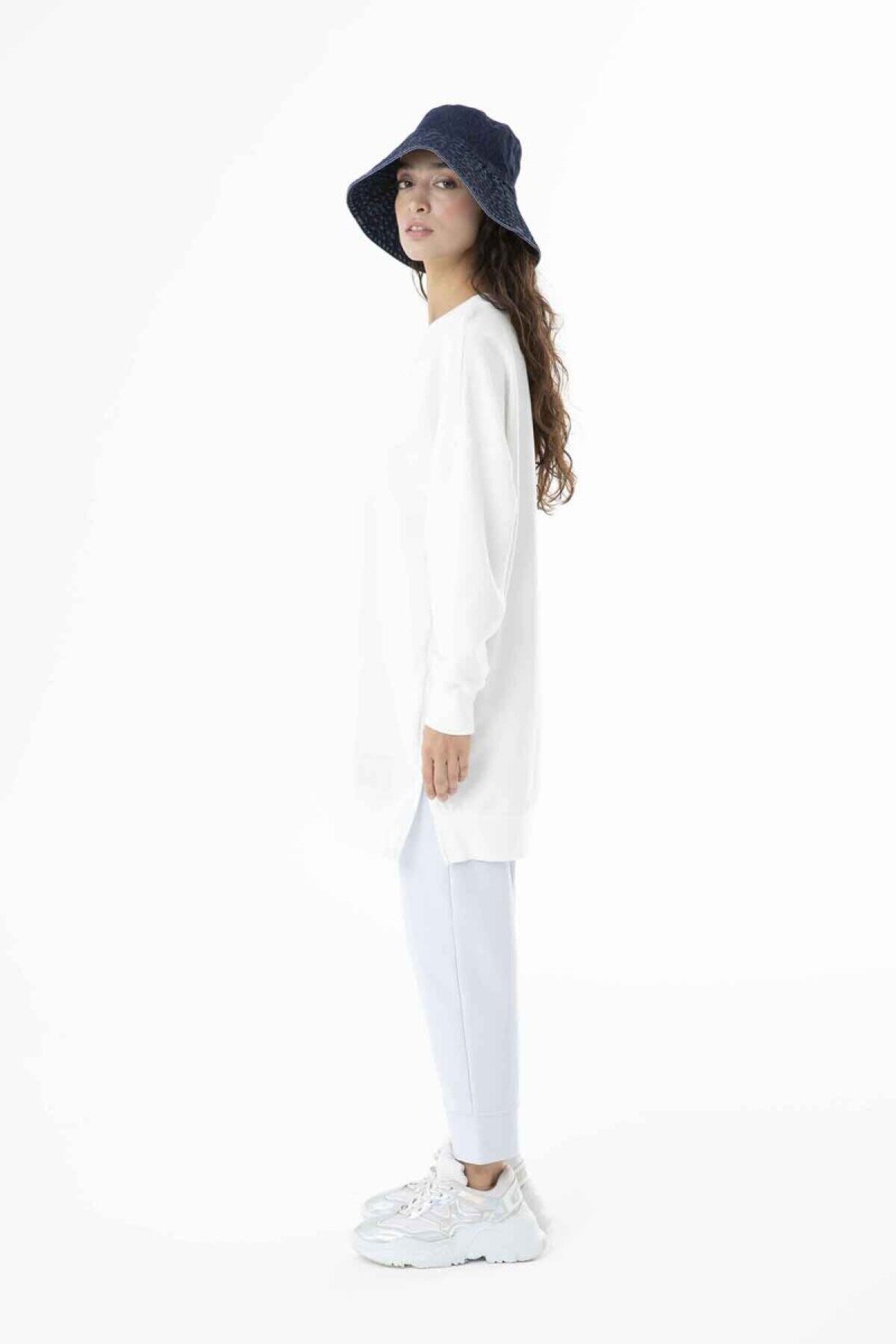 Basic Sweatshirt Two-Thread Fabric Modest Tunic - Ecru - Puane