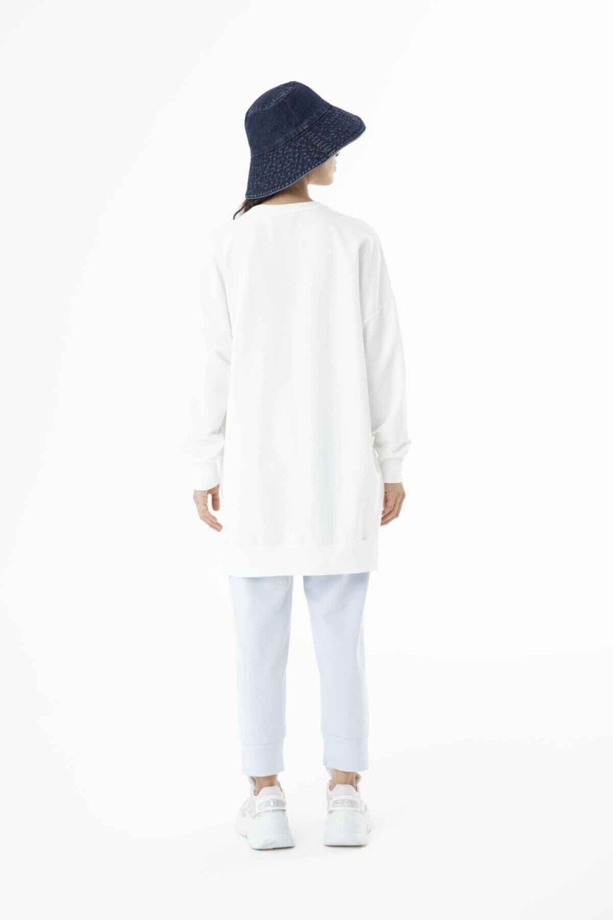 Basic Sweatshirt Two-Thread Fabric Modest Tunic - Ecru - Puane