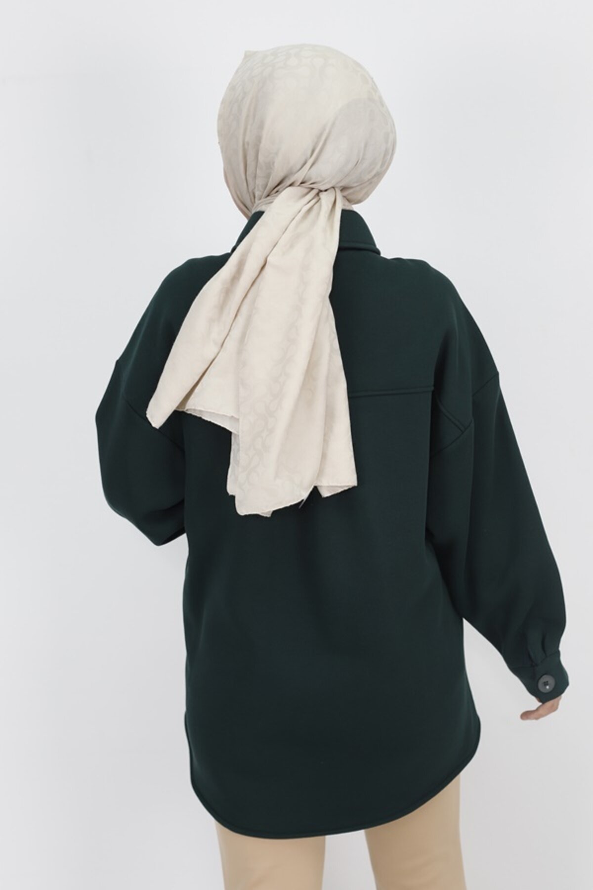 Cotton-Lined Textured Rope Fabric Pocketed Modest Jacket - Khaki - Puane
