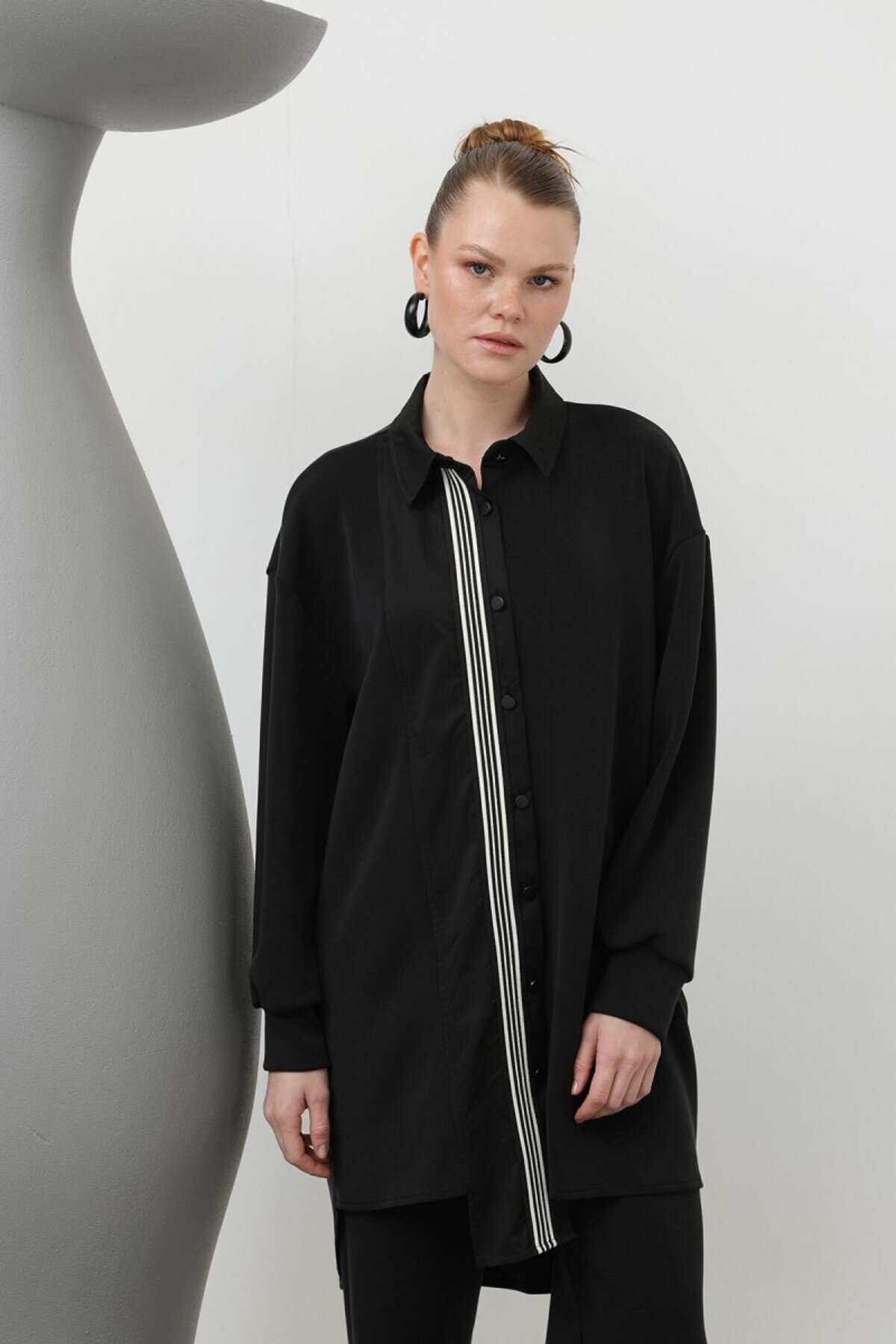 Two-Piece Modal Modest Set with Parachute Trim - Black - Puane