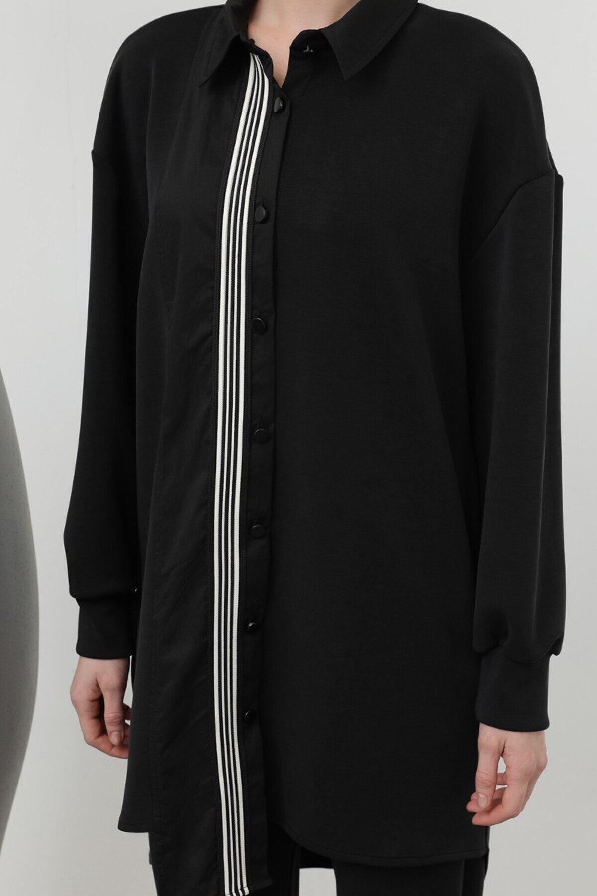 Two-Piece Modal Modest Set with Parachute Trim - Black - Puane