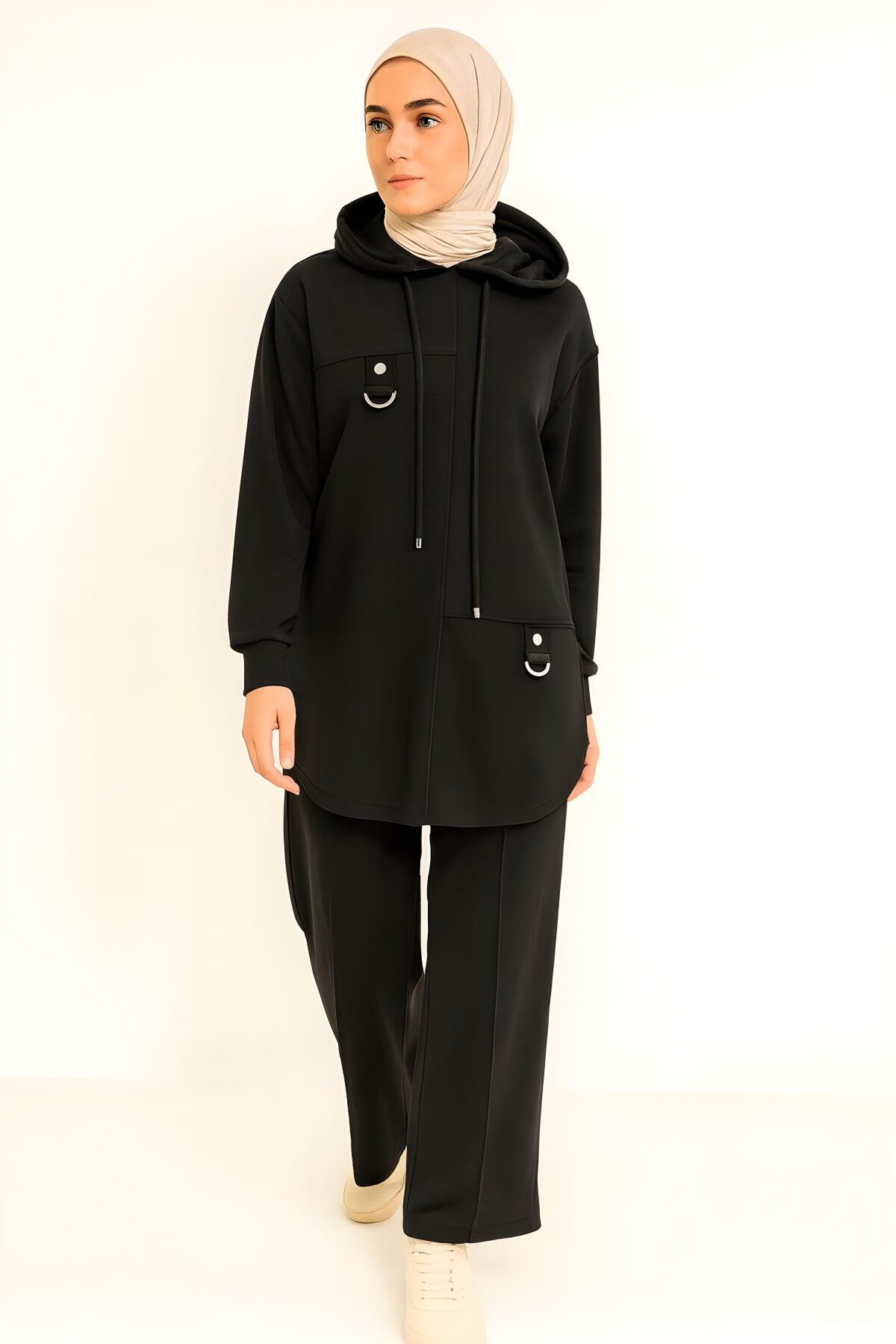 Siyah Oversize Kapişonlu İkili Takım - Puane