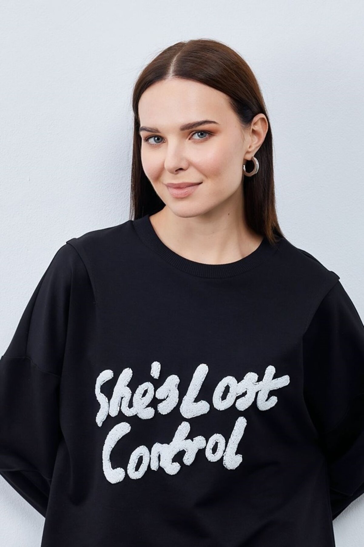 Thread Fabric Wool-Look Sweatshirt Tunic - Black - Puane