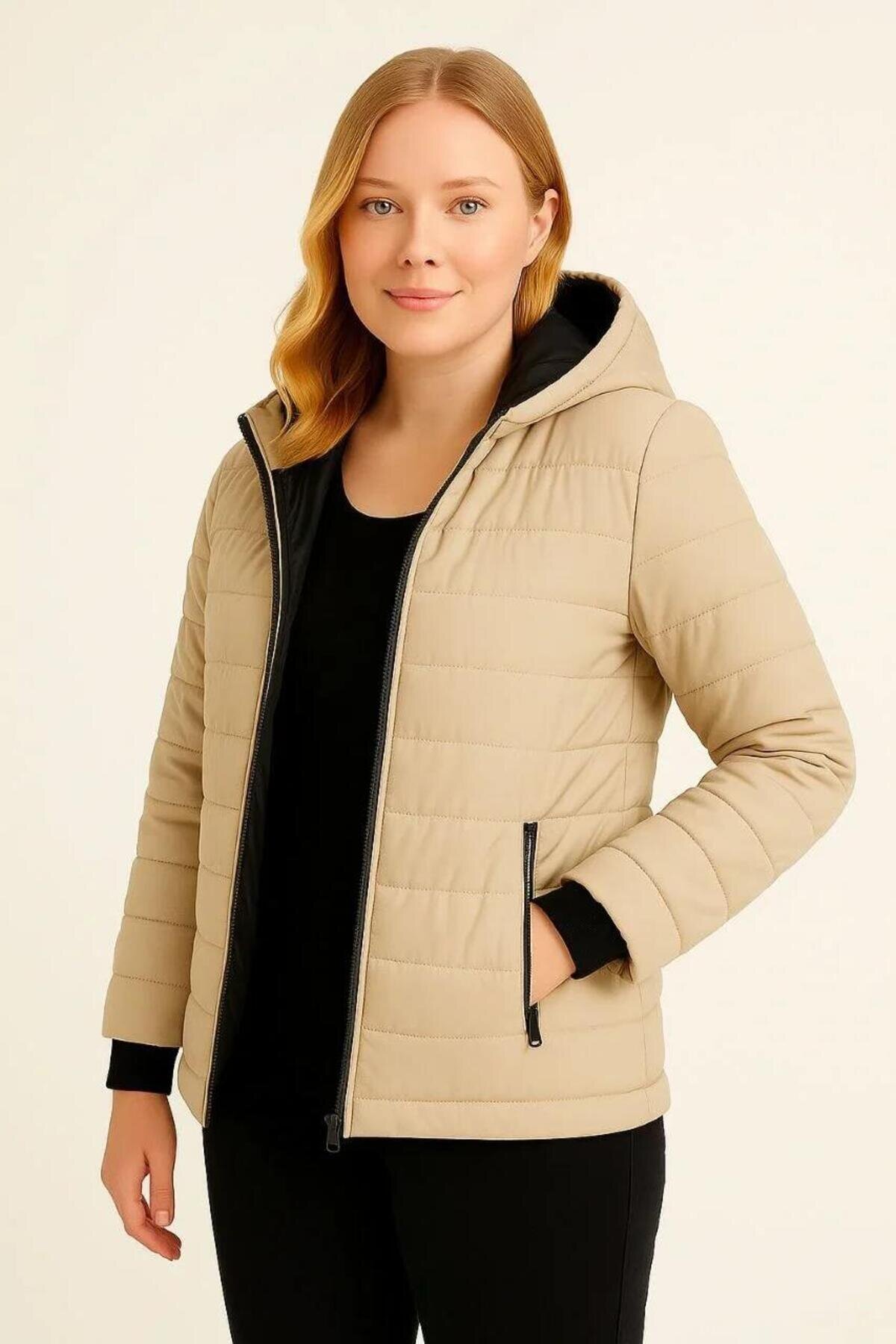 Modest Lined Hooded Coat - Beige - RAWEA FASHİON