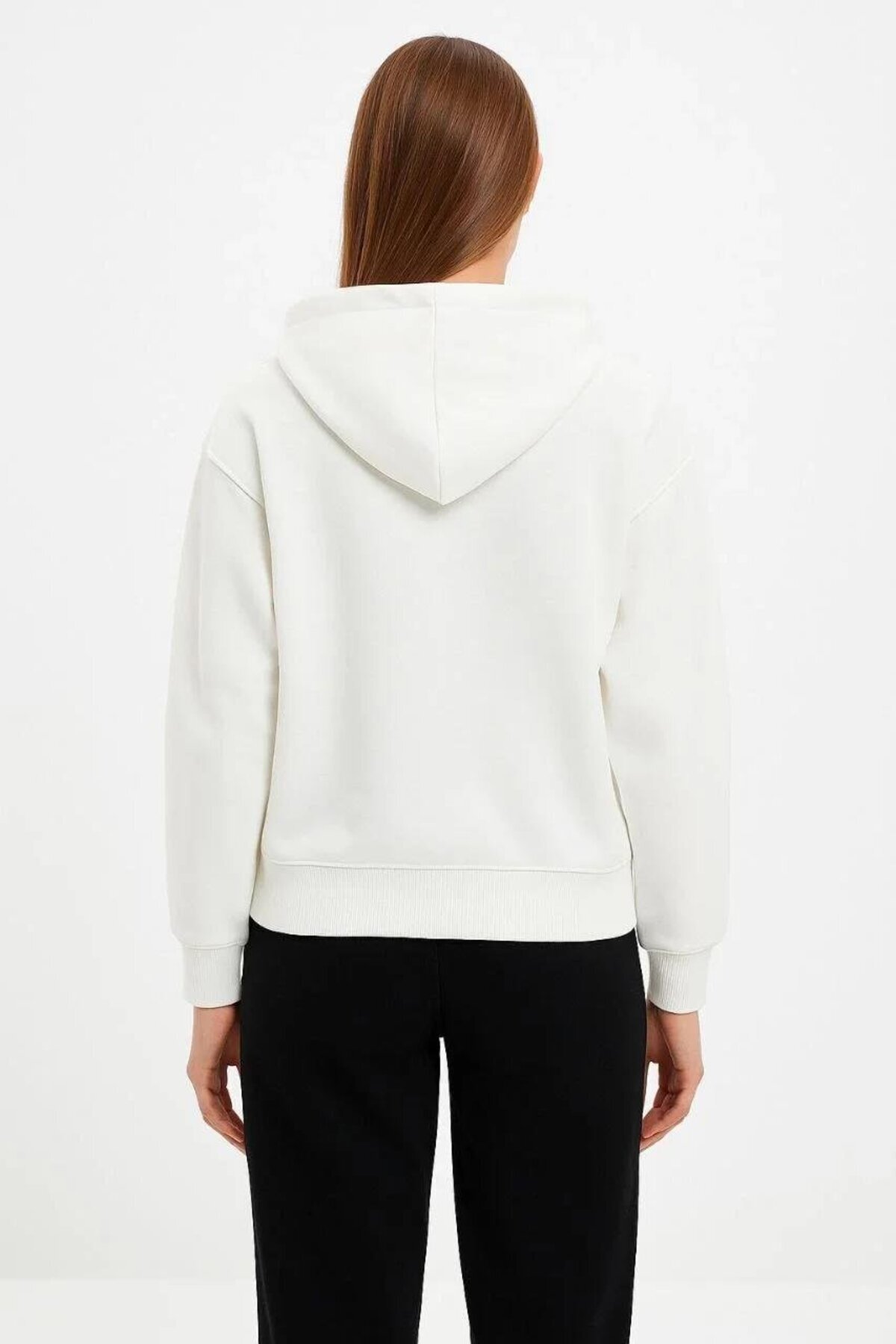 Beyaz Oversize Pamuklu Şardonlu Hoodie Hırka - RAWEA FASHİON