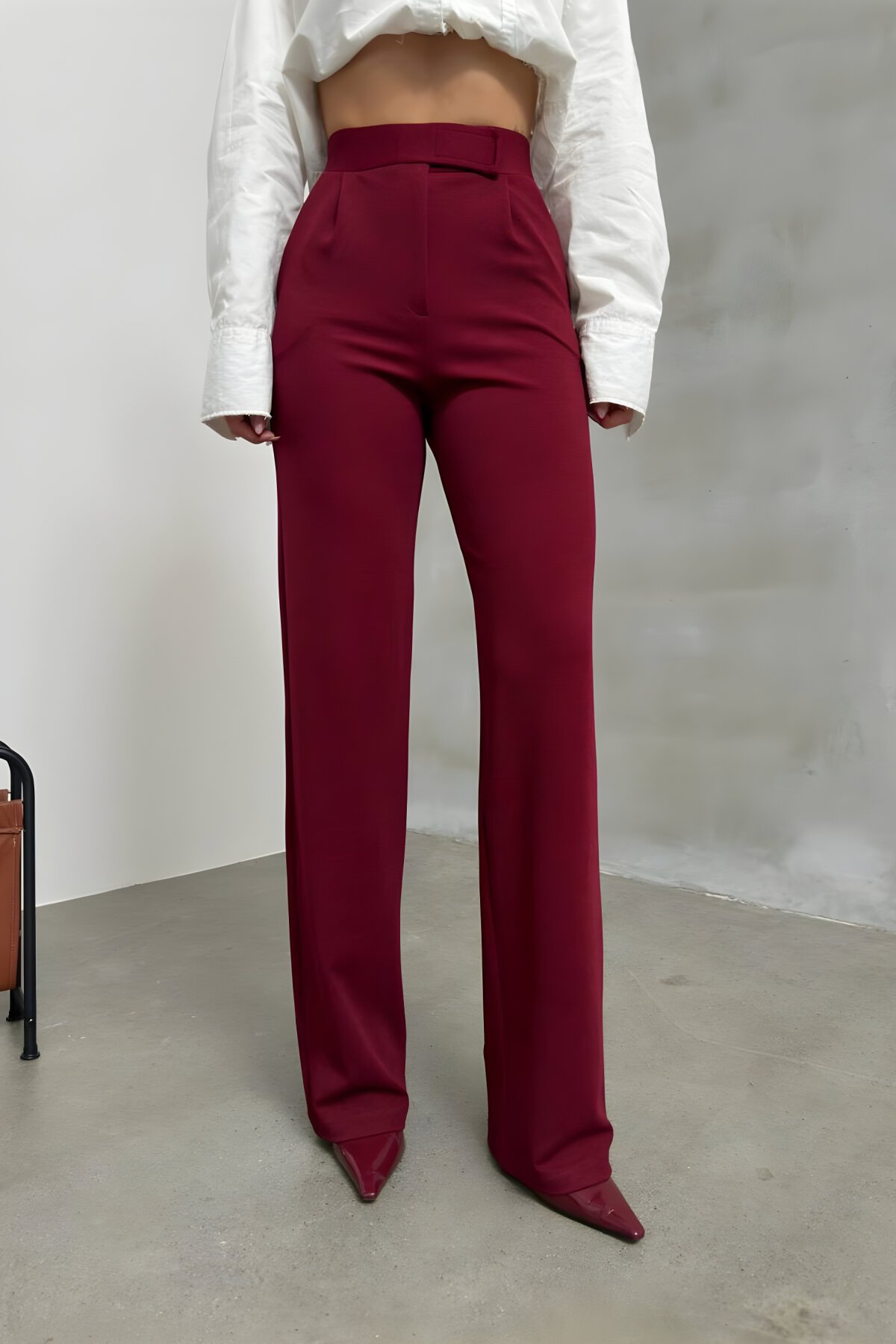 Bordo Jakar Palazzo Cırtlı Tesettür Pantolon - RAWEA FASHİON