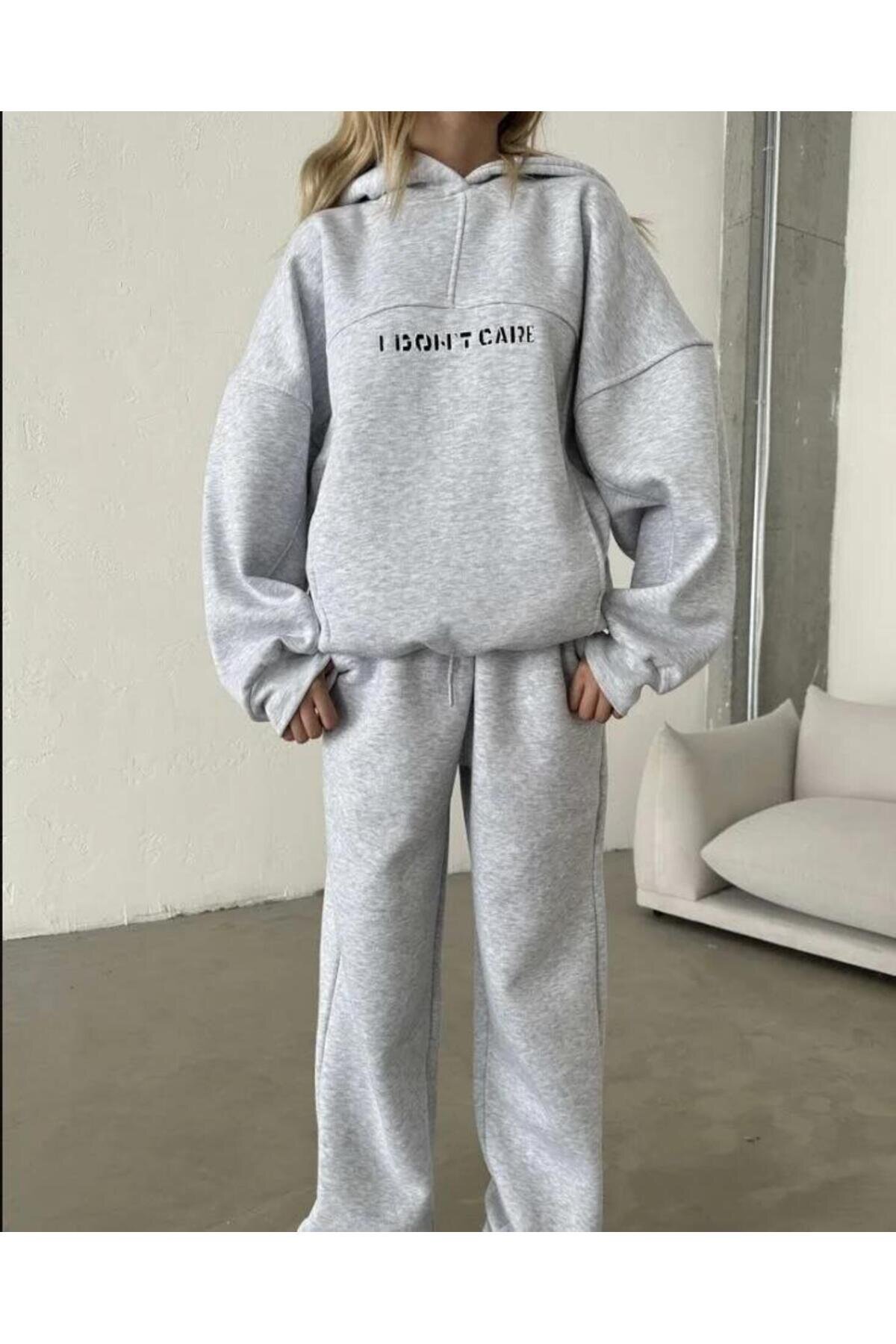 Gri Nakış İşlemeli Üç İplik Sweat Takım - RAWEA FASHİON