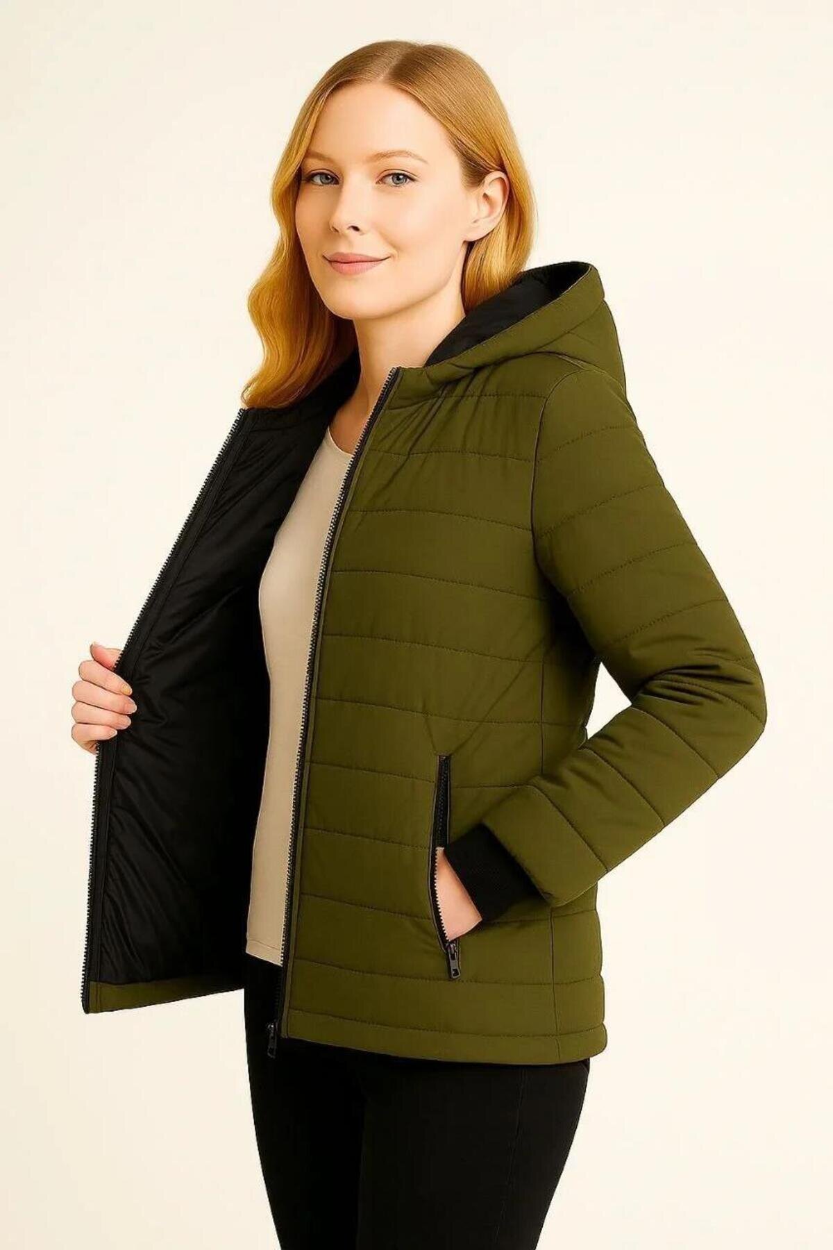Relaxed Fit Quilted Water-Repellent Coat - Khaki - RAWEA FASHİON