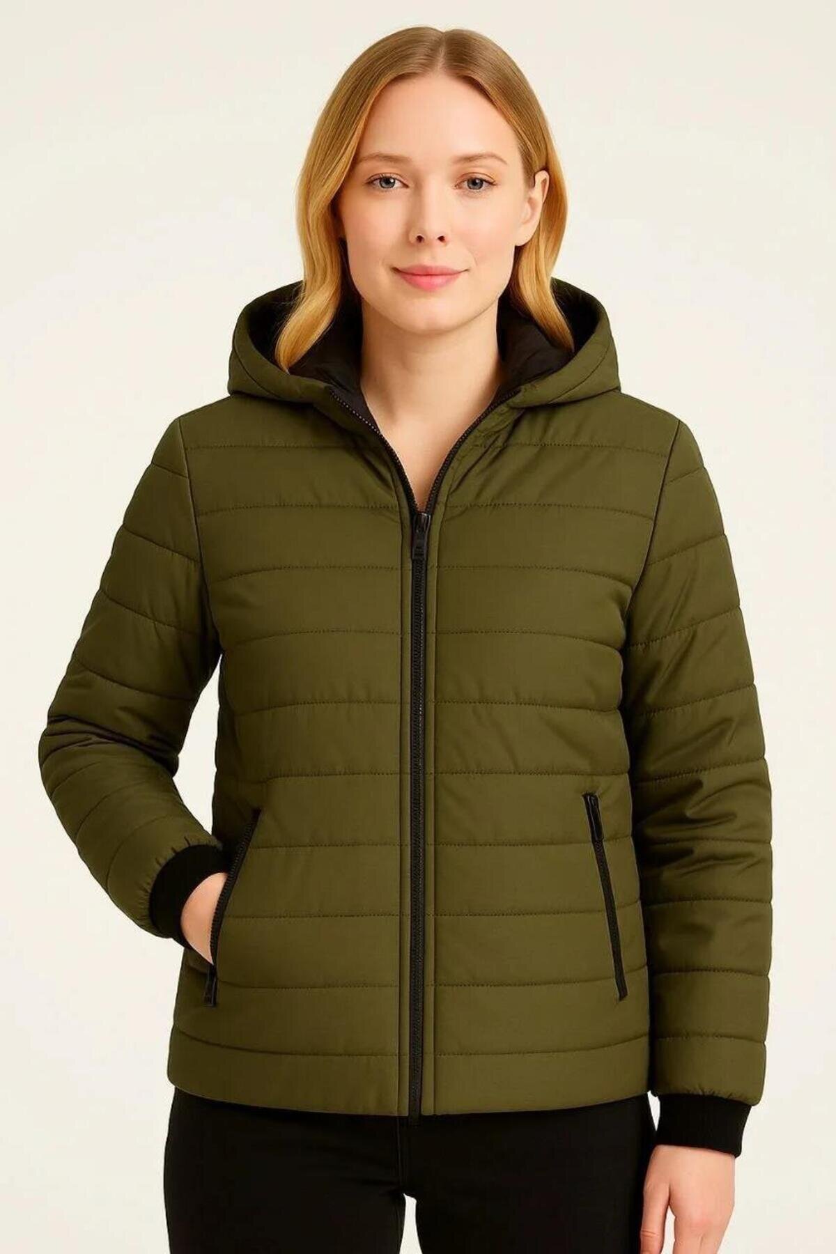 Relaxed Fit Quilted Water-Repellent Coat - Khaki - RAWEA FASHİON