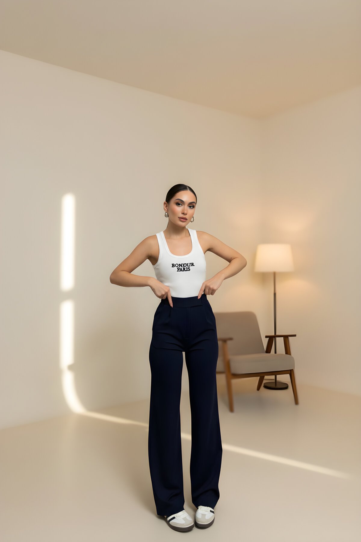 Lacivert Jakar Palazzo Cırtlı Tesettür Pantolon - RAWEA FASHİON