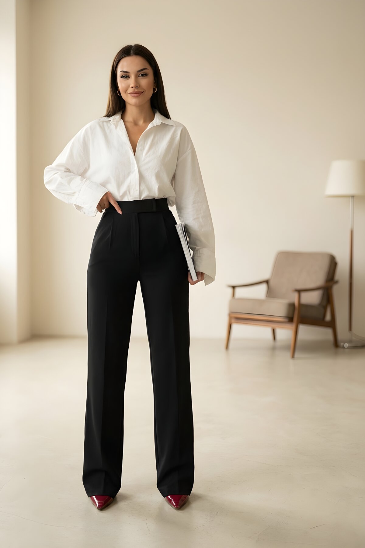 Siyah Jakar Palazzo Cırtlı Tesettür Pantolon - RAWEA FASHİON