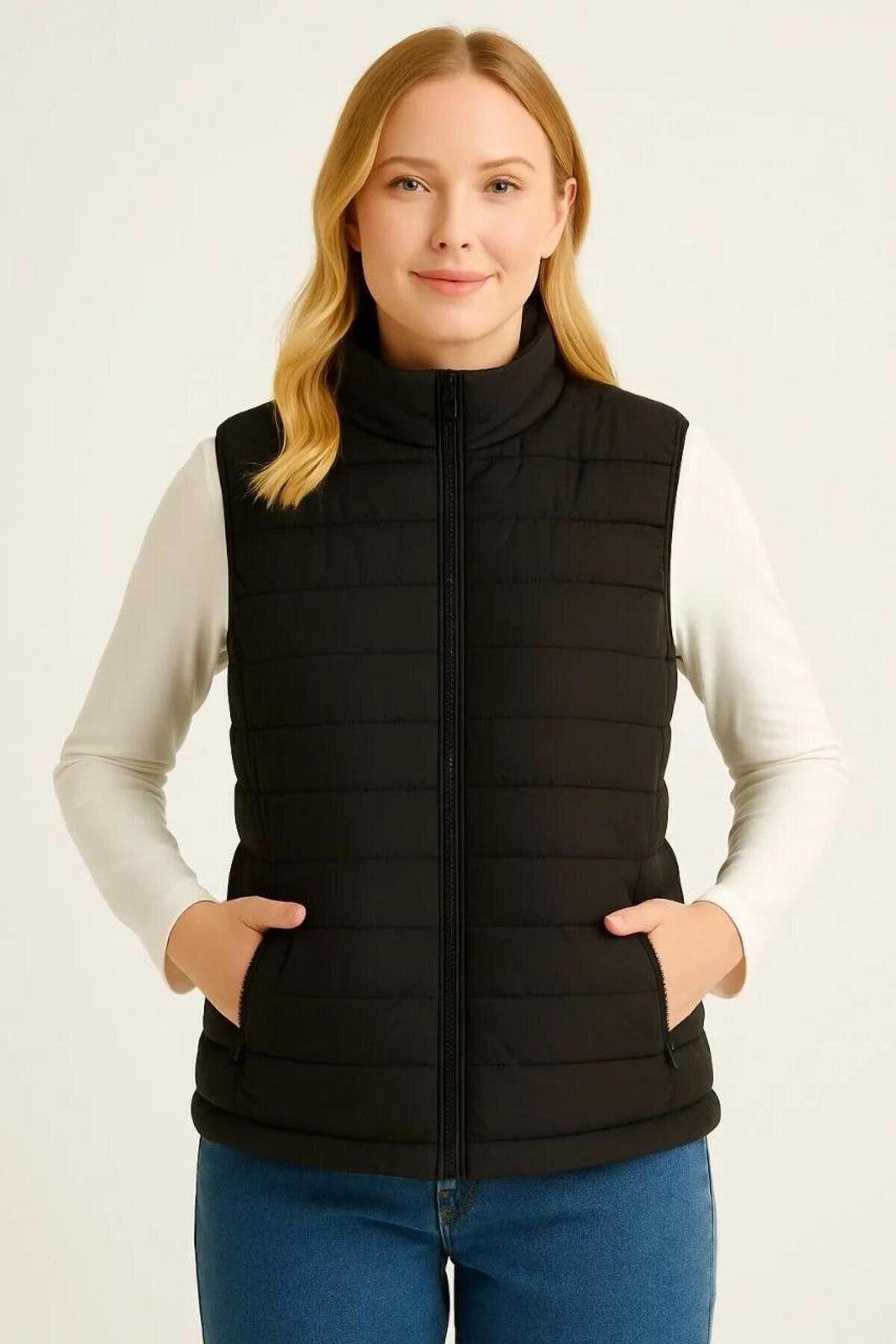 Padded Quilted Water-Repellent Modest Vest - Black - RAWEA FASHİON