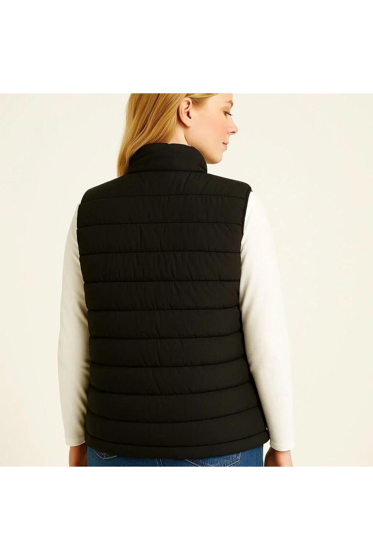 Padded Quilted Water-Repellent Modest Vest - Black - RAWEA FASHİON