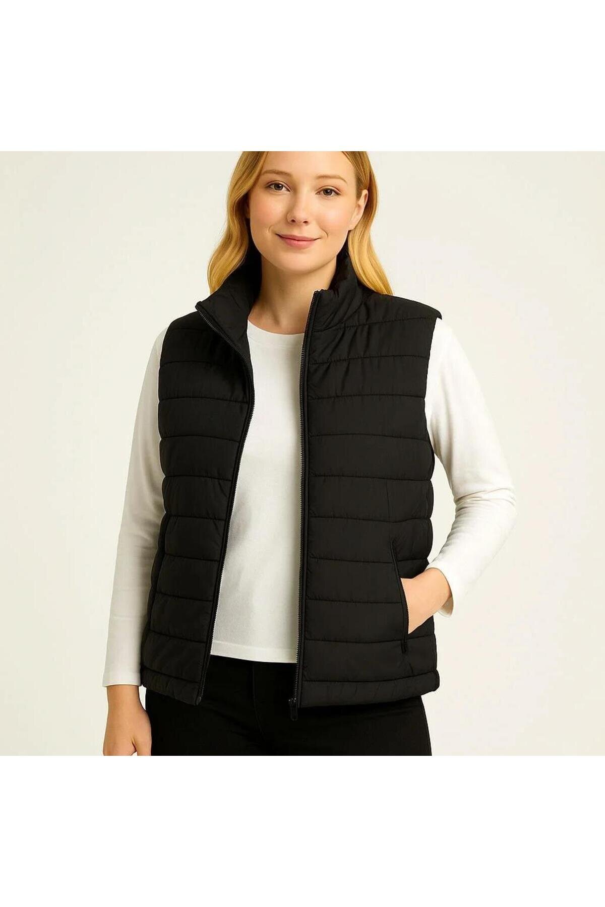 Padded Quilted Water-Repellent Modest Vest - Black - RAWEA FASHİON