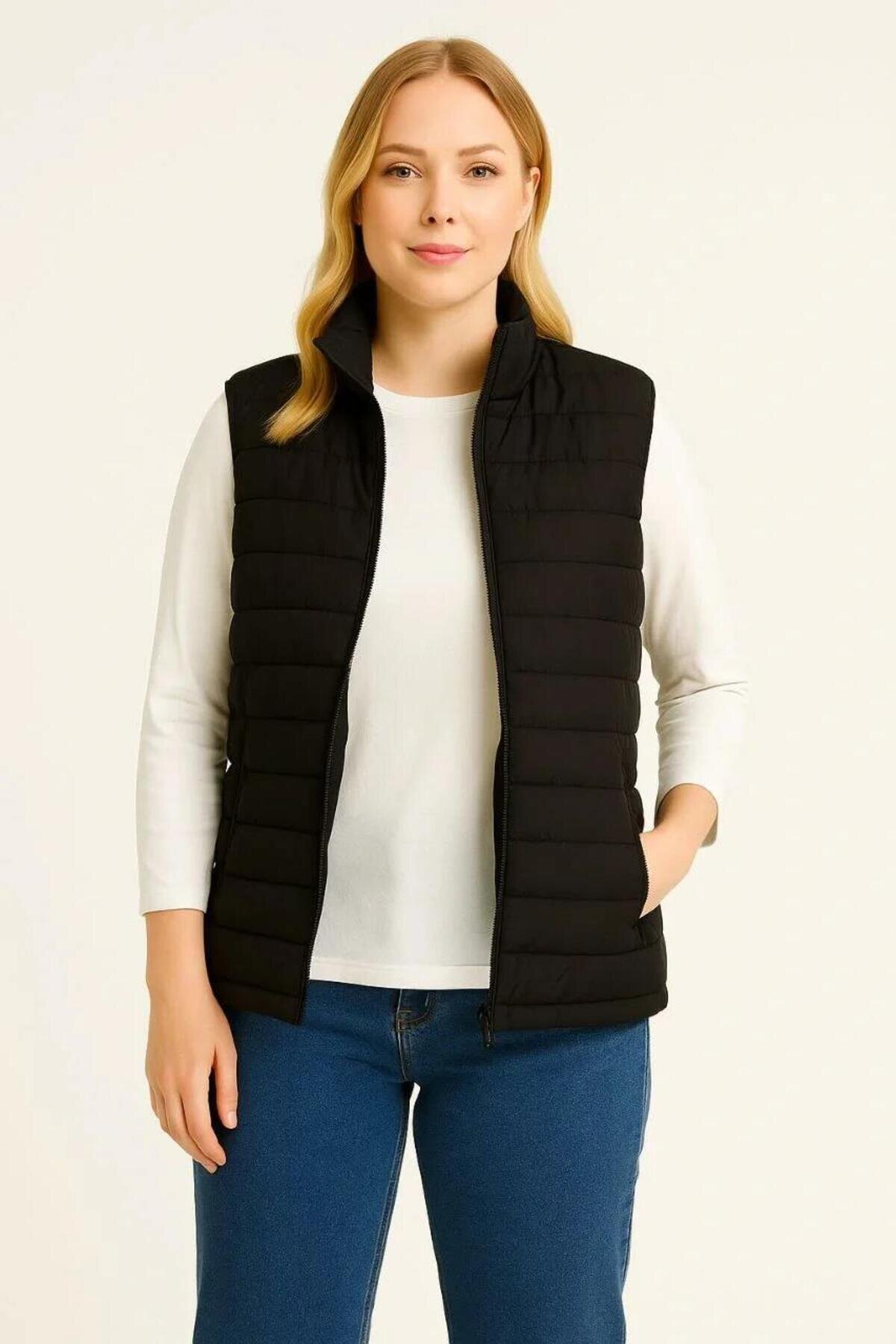 Padded Quilted Water-Repellent Modest Vest - Black - RAWEA FASHİON