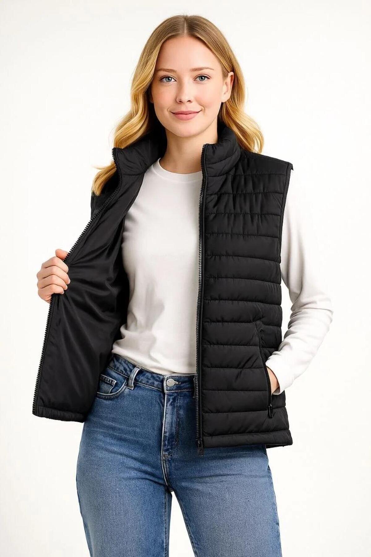 Padded Quilted Water-Repellent Modest Vest - Black - RAWEA FASHİON