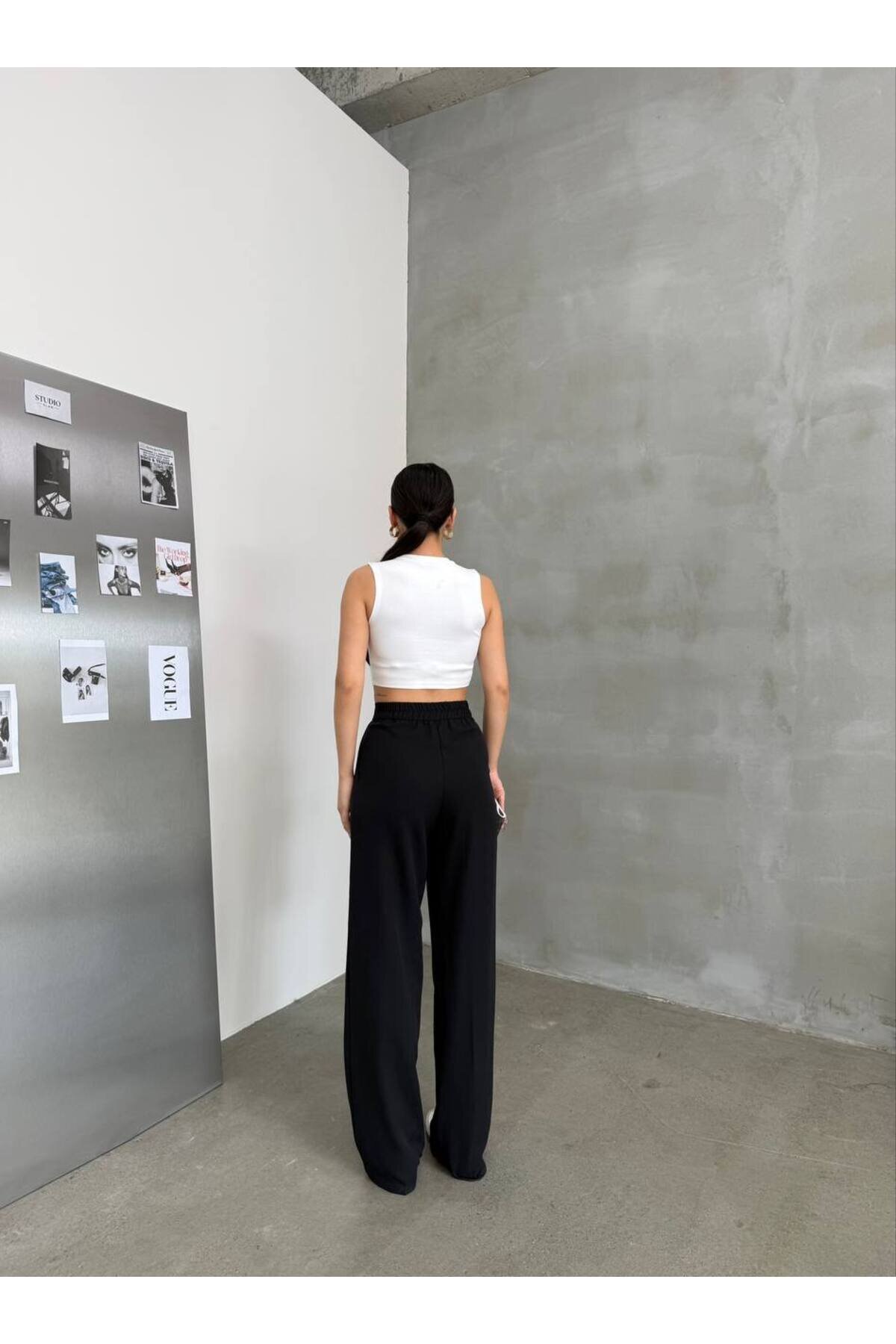 High-Waisted Wide-Leg Palazzo Modest Pants - Black - RAWEA FASHİON