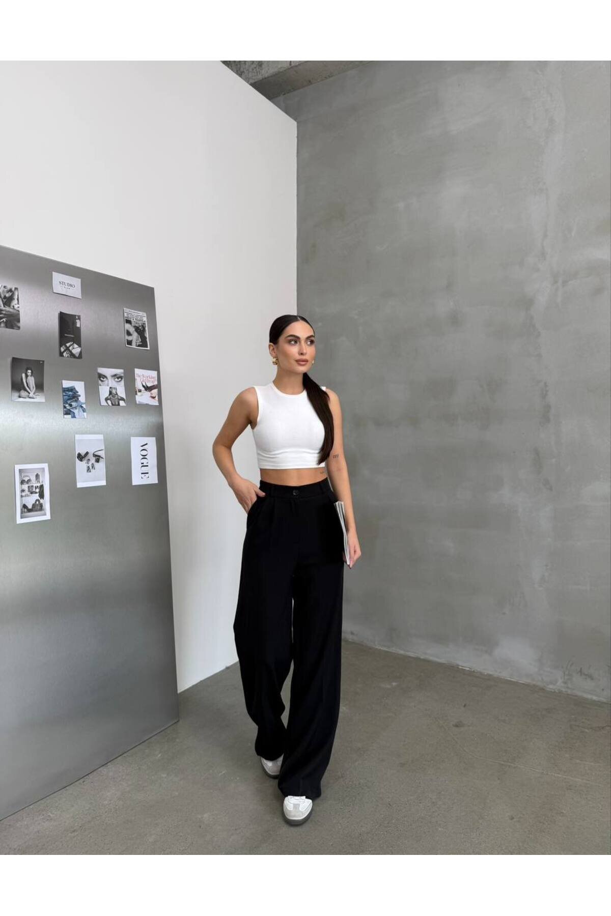 High-Waisted Wide-Leg Palazzo Modest Pants - Black - RAWEA FASHİON